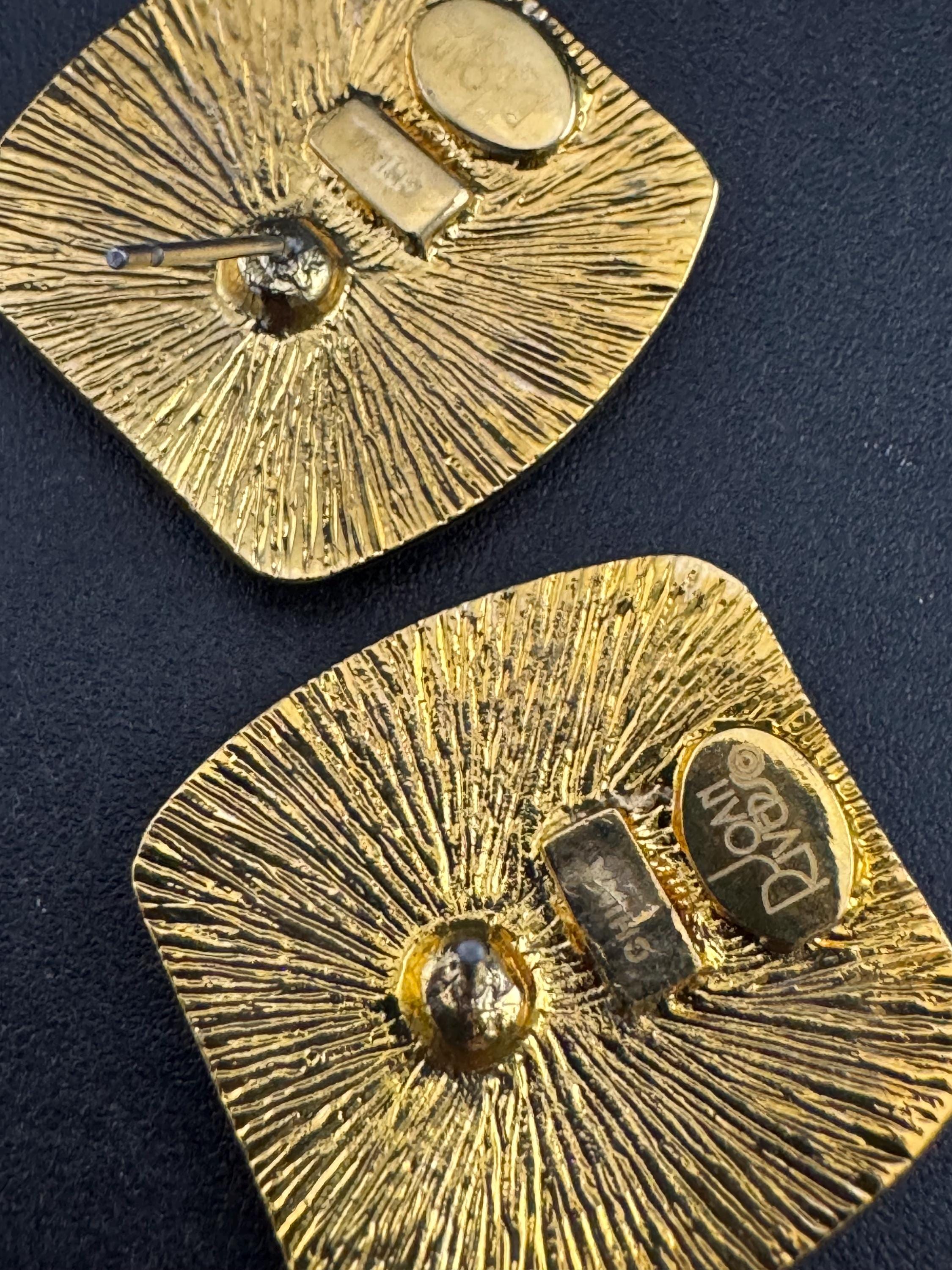 Signed Joan rivers red enamel square rhinestone stud earrings, gold plated