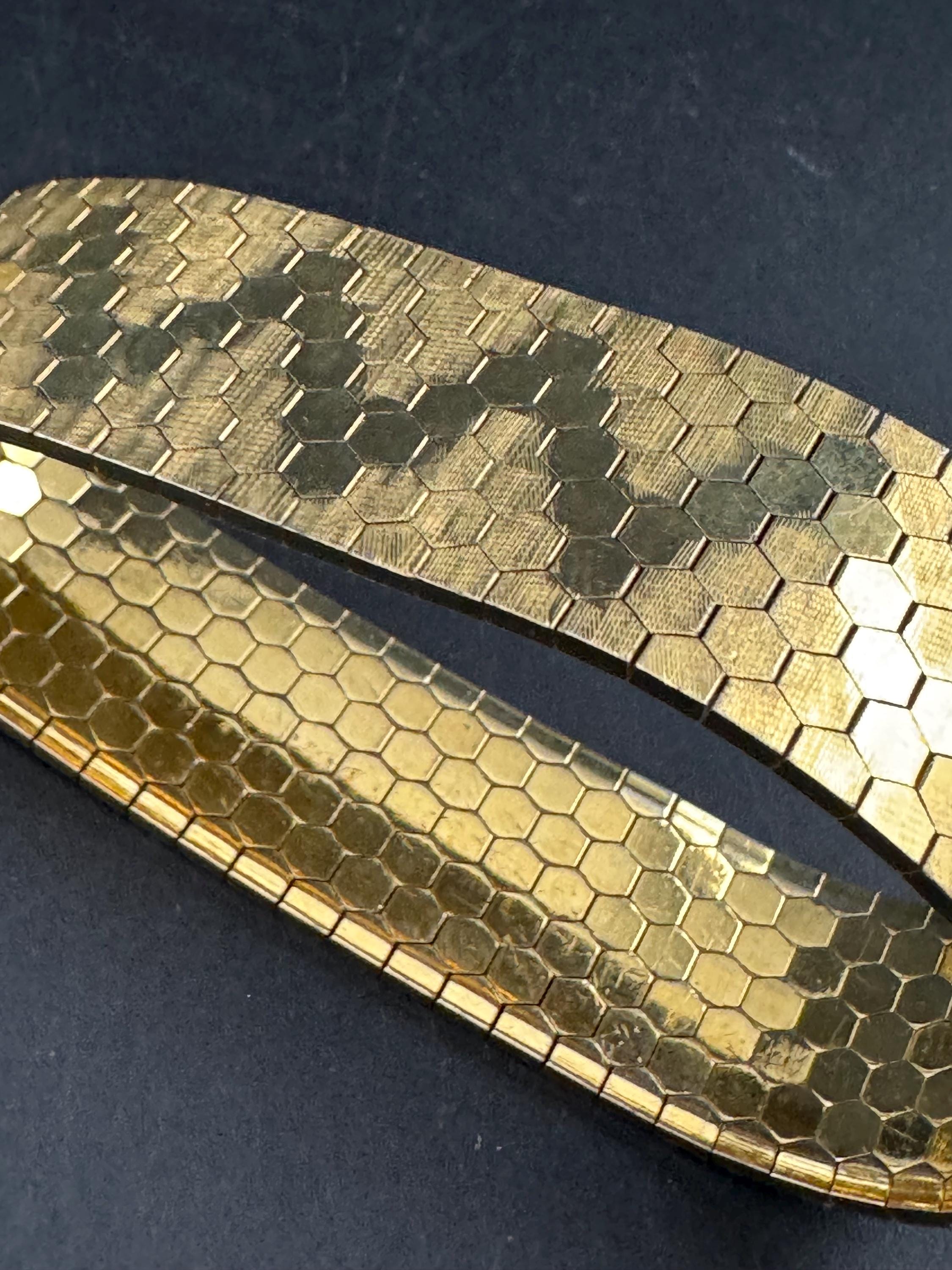 1970s 18k GP flat wide articulated cuff bracelet, Italian gold plated