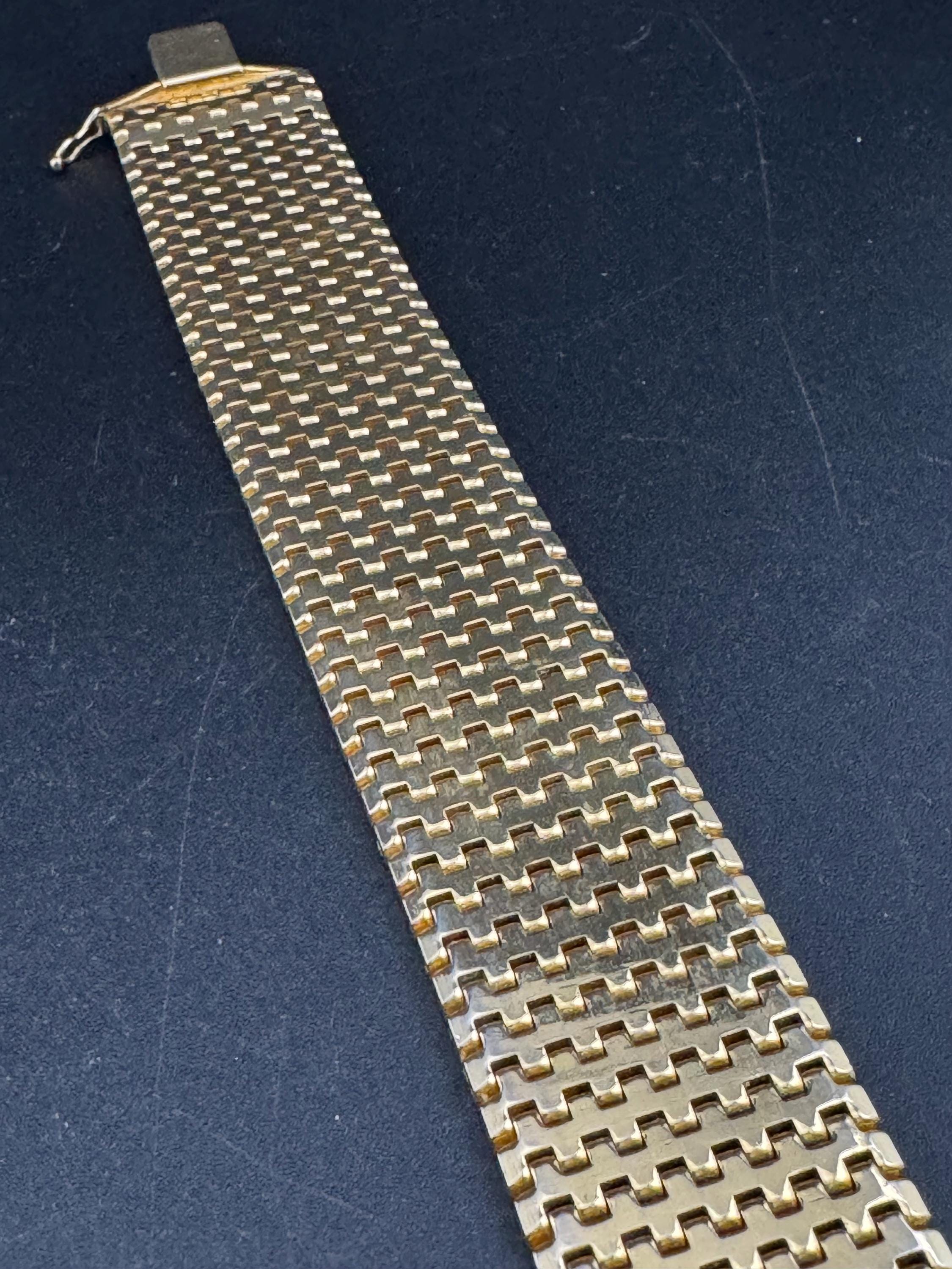 1970s 18k GP flat 3cm wide articulated cuff bracelet, Italian gold plated