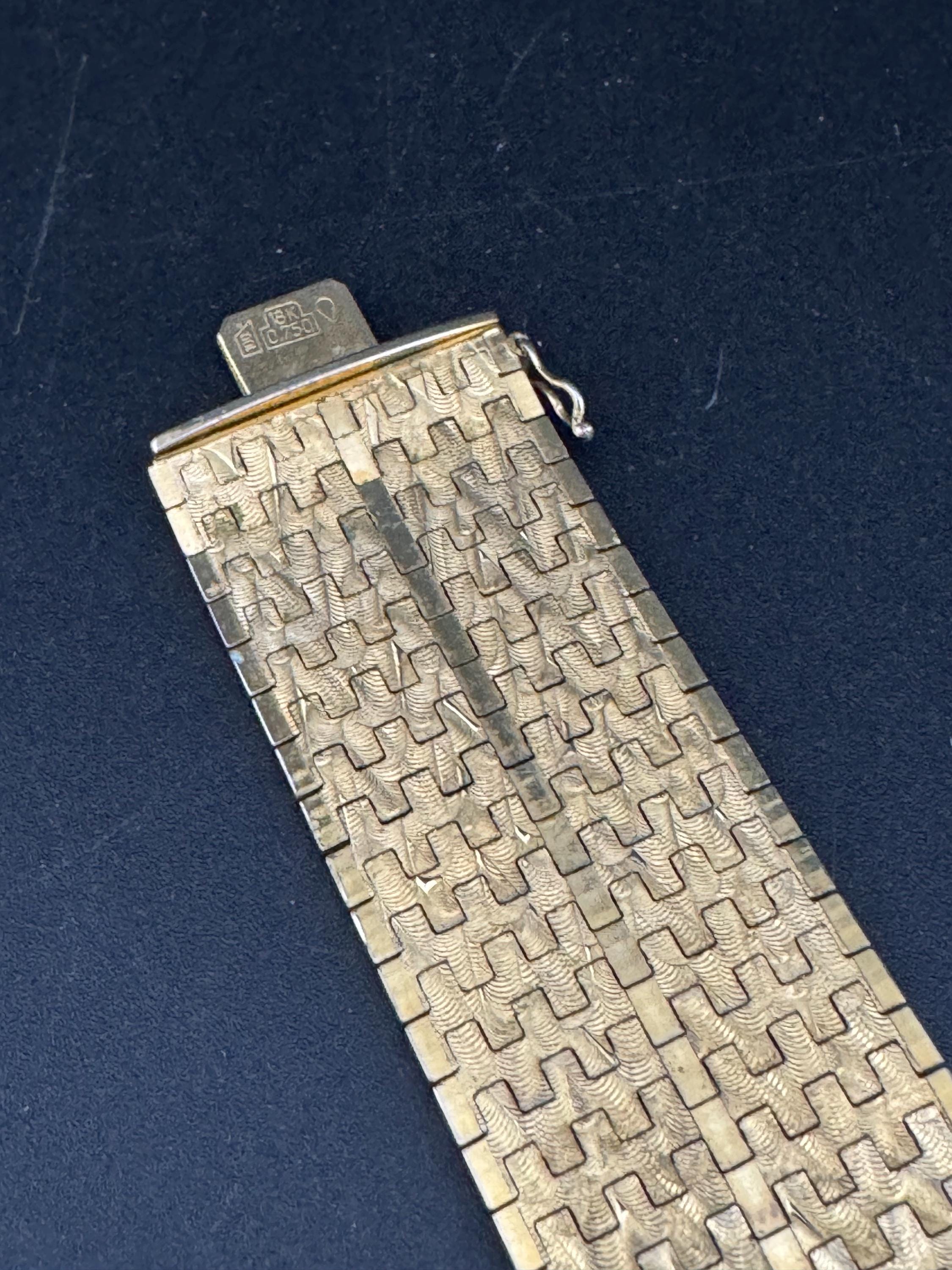 1970s 18k GP flat 3cm wide articulated cuff bracelet, Italian gold plated