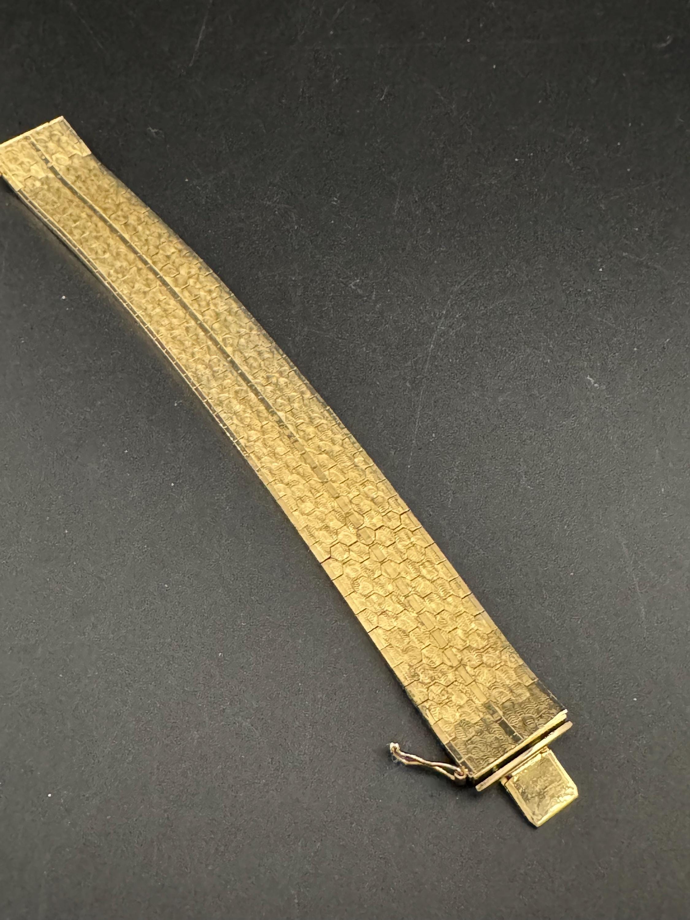 1970s 18k GP flat 22mm wide articulated cuff bracelet, Italian gold plated