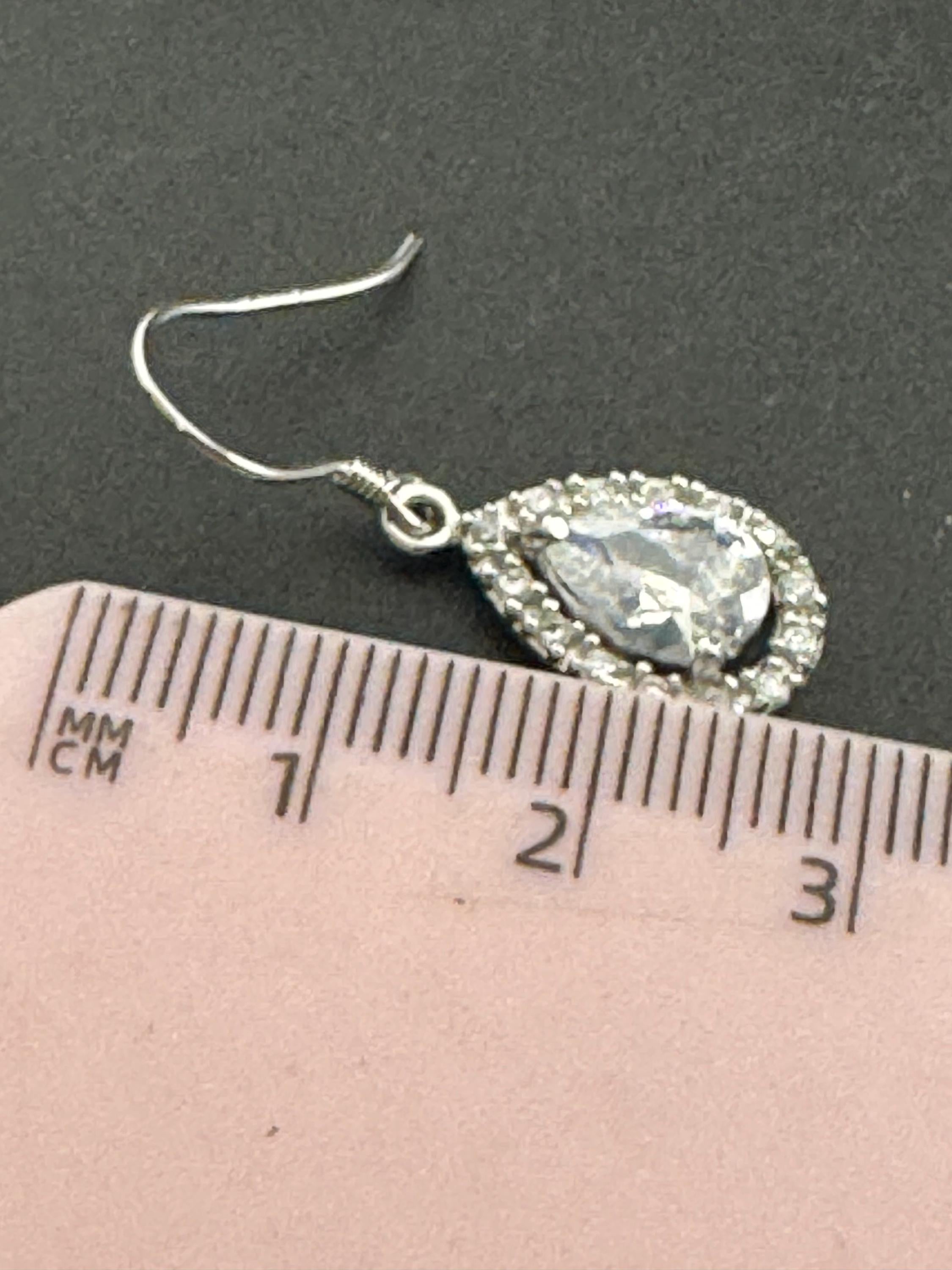 925 pierced drop Earrings, sterling silver set with clear diamanté gem stones