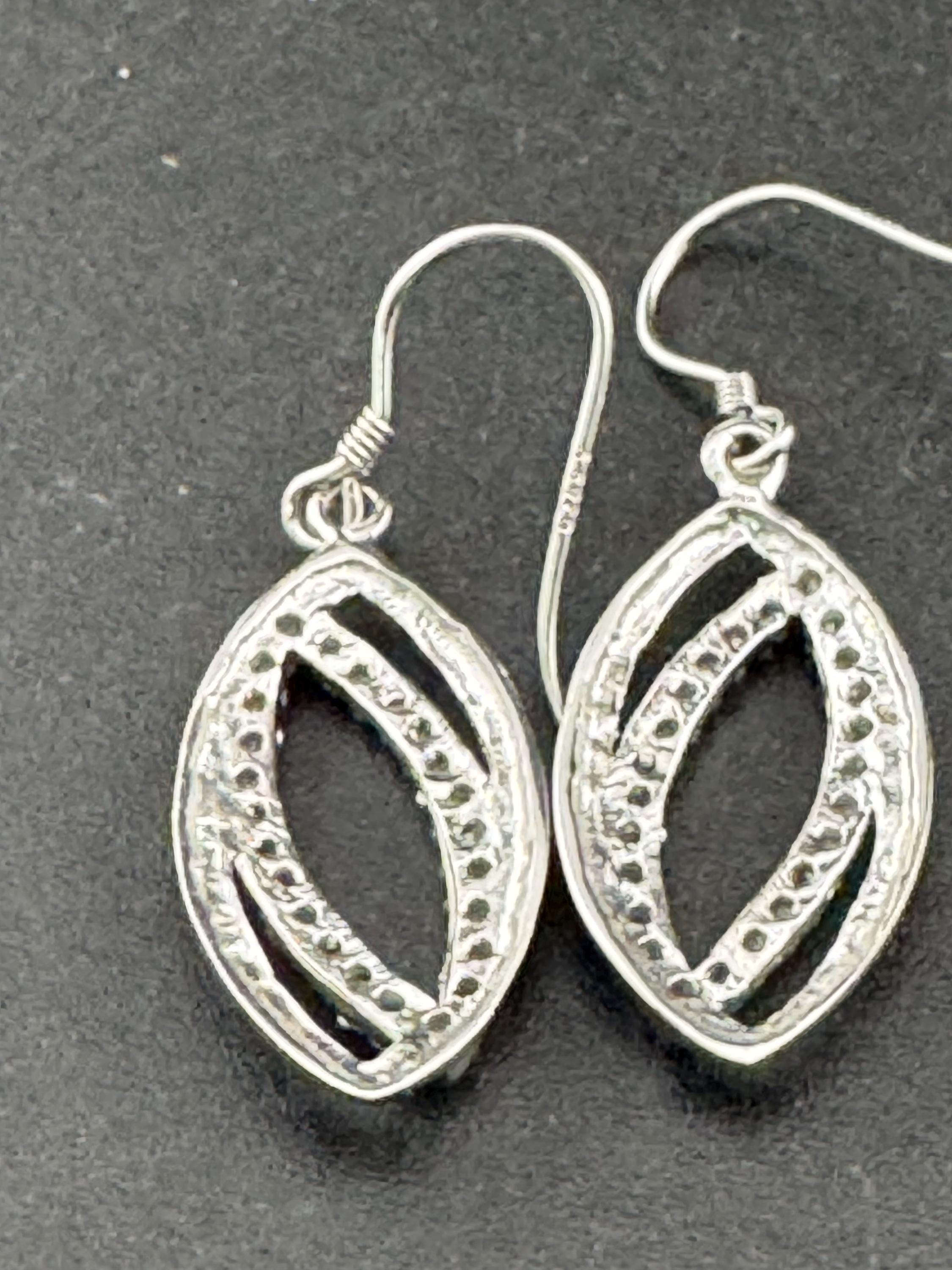 925 dainty pierced drop Earrings, sterling silver set with clear diamanté gem stones