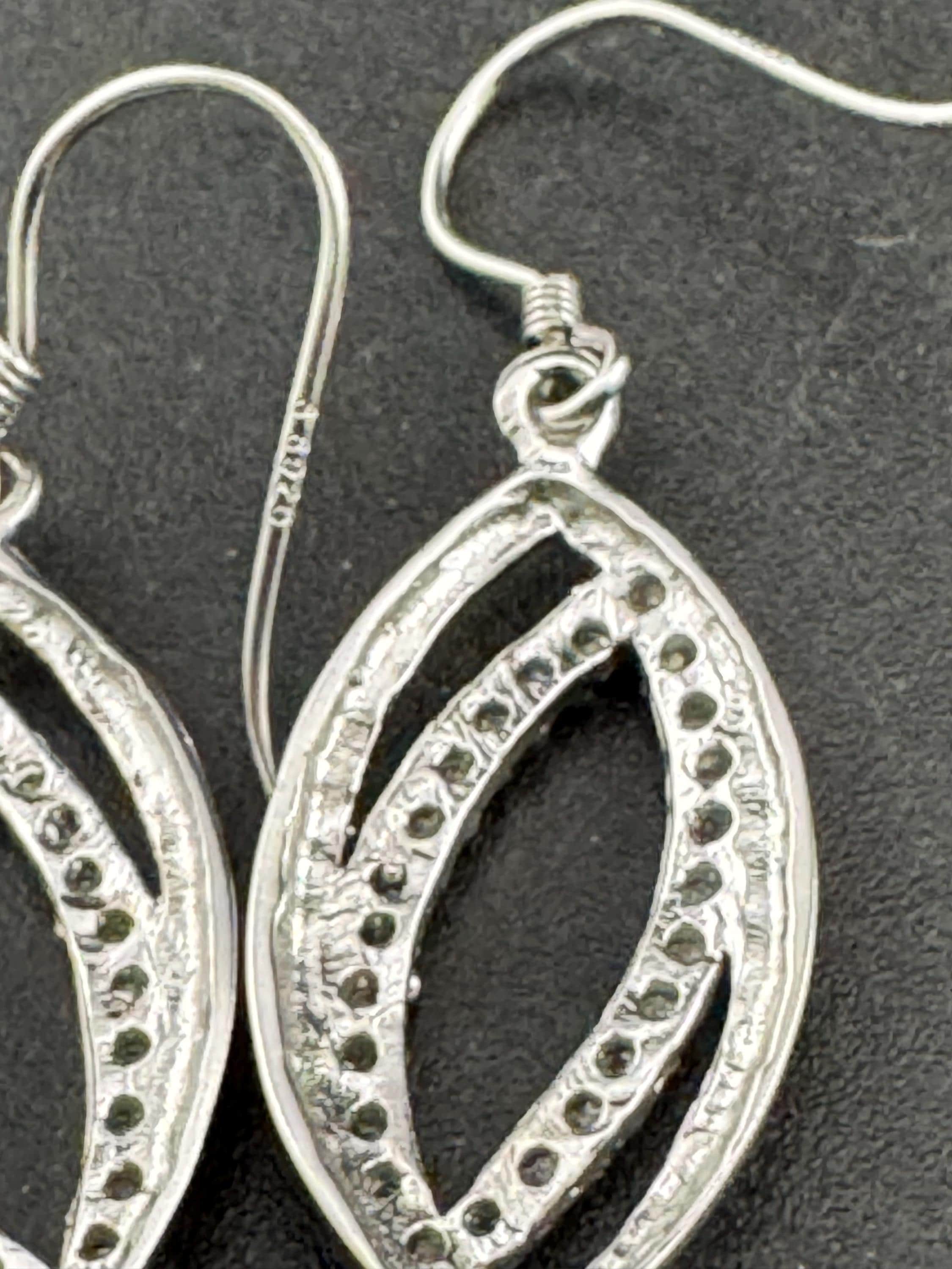 925 dainty pierced drop Earrings, sterling silver set with clear diamanté gem stones