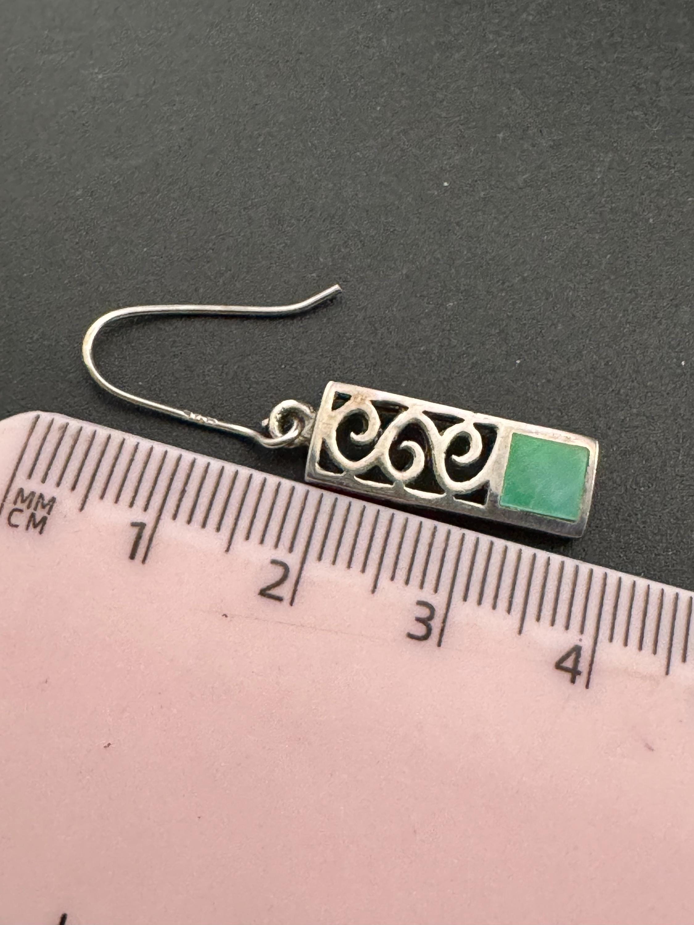 Vintage 925 rectangular drop Earrings with blue pearl , Art nouveau openwork