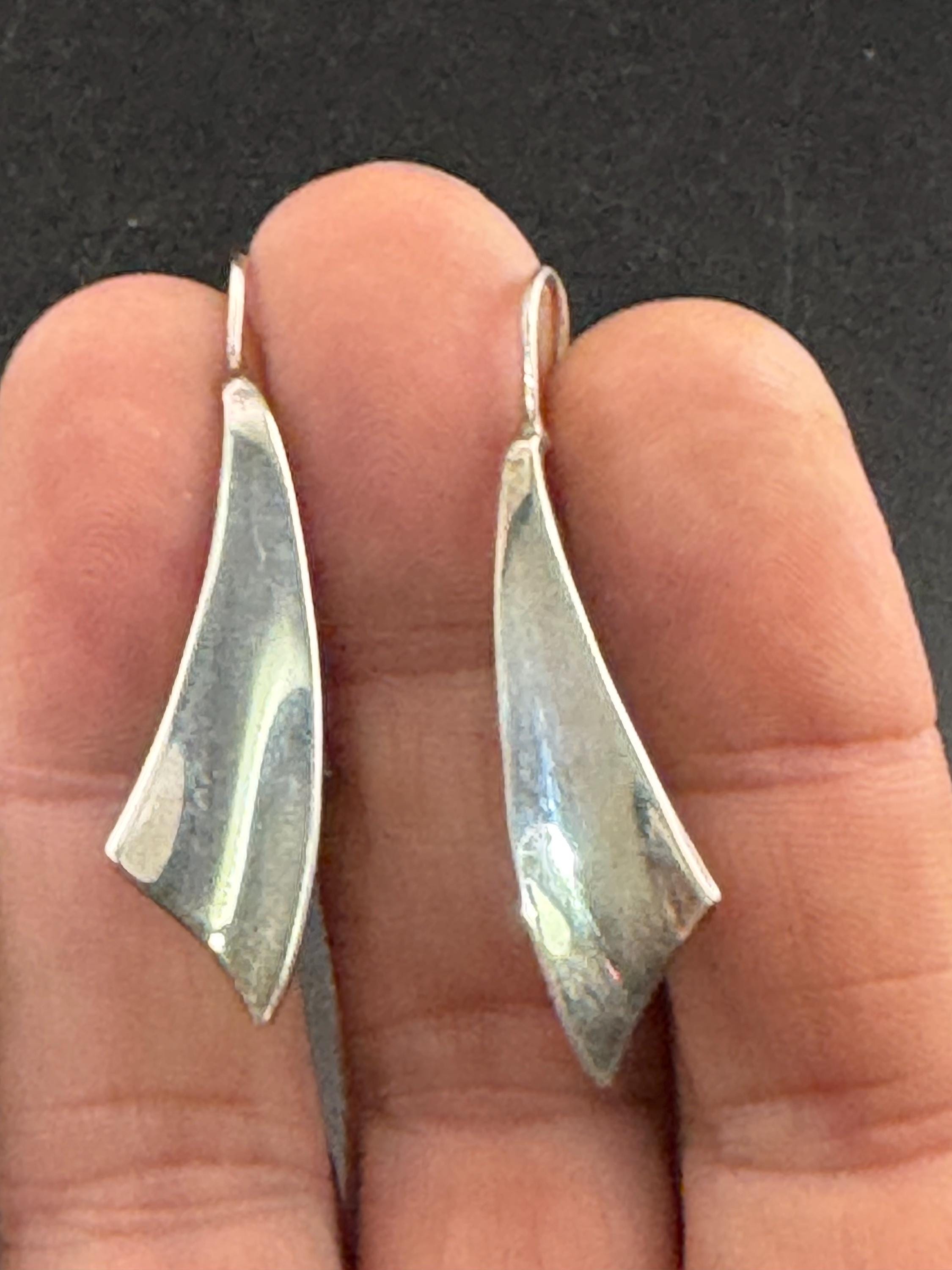 Sterling Silver modernist Drop Earrings: 4cm