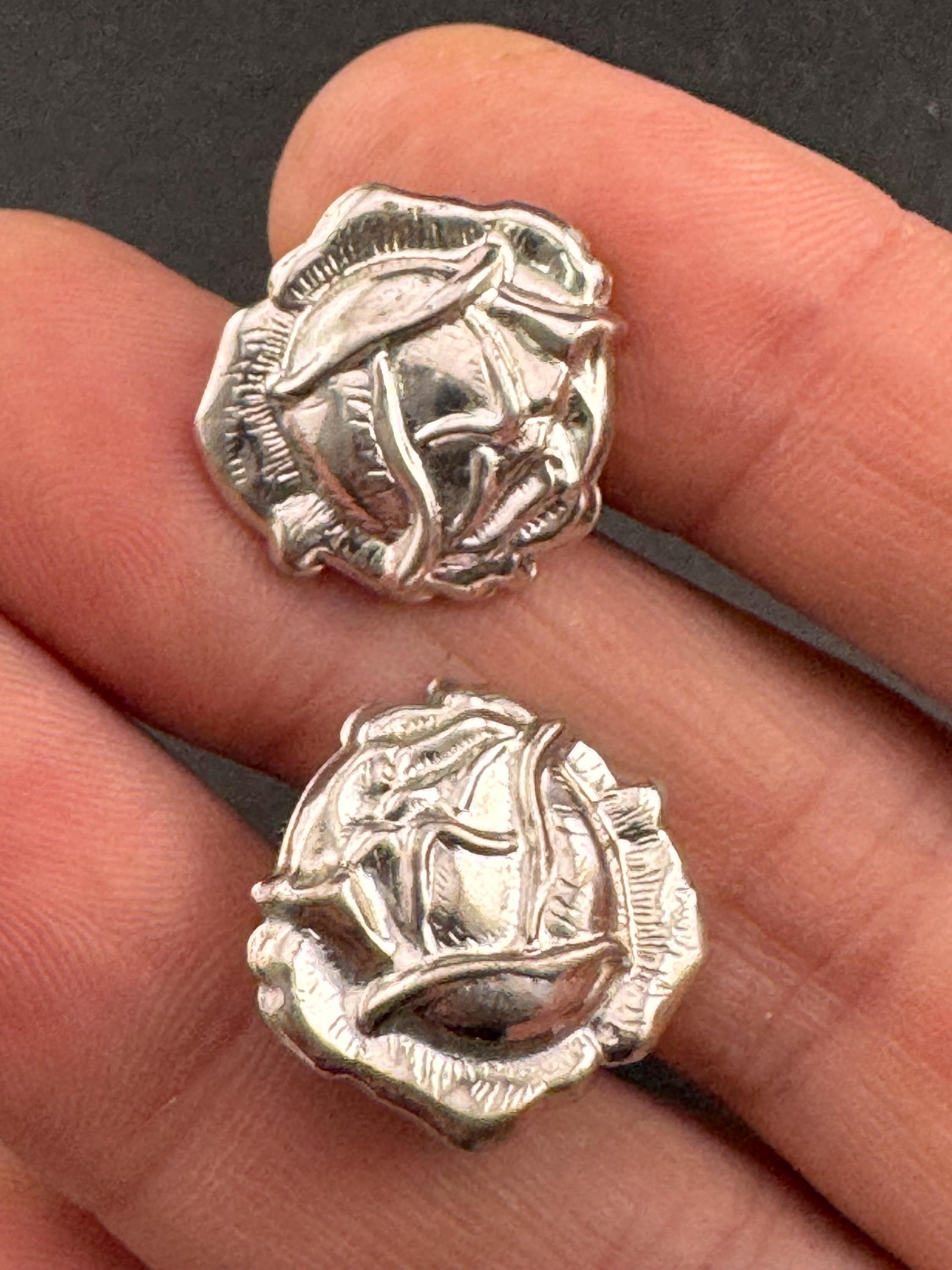 Vintage 925 floral rose screw back earrings, sterling silver clip on studs