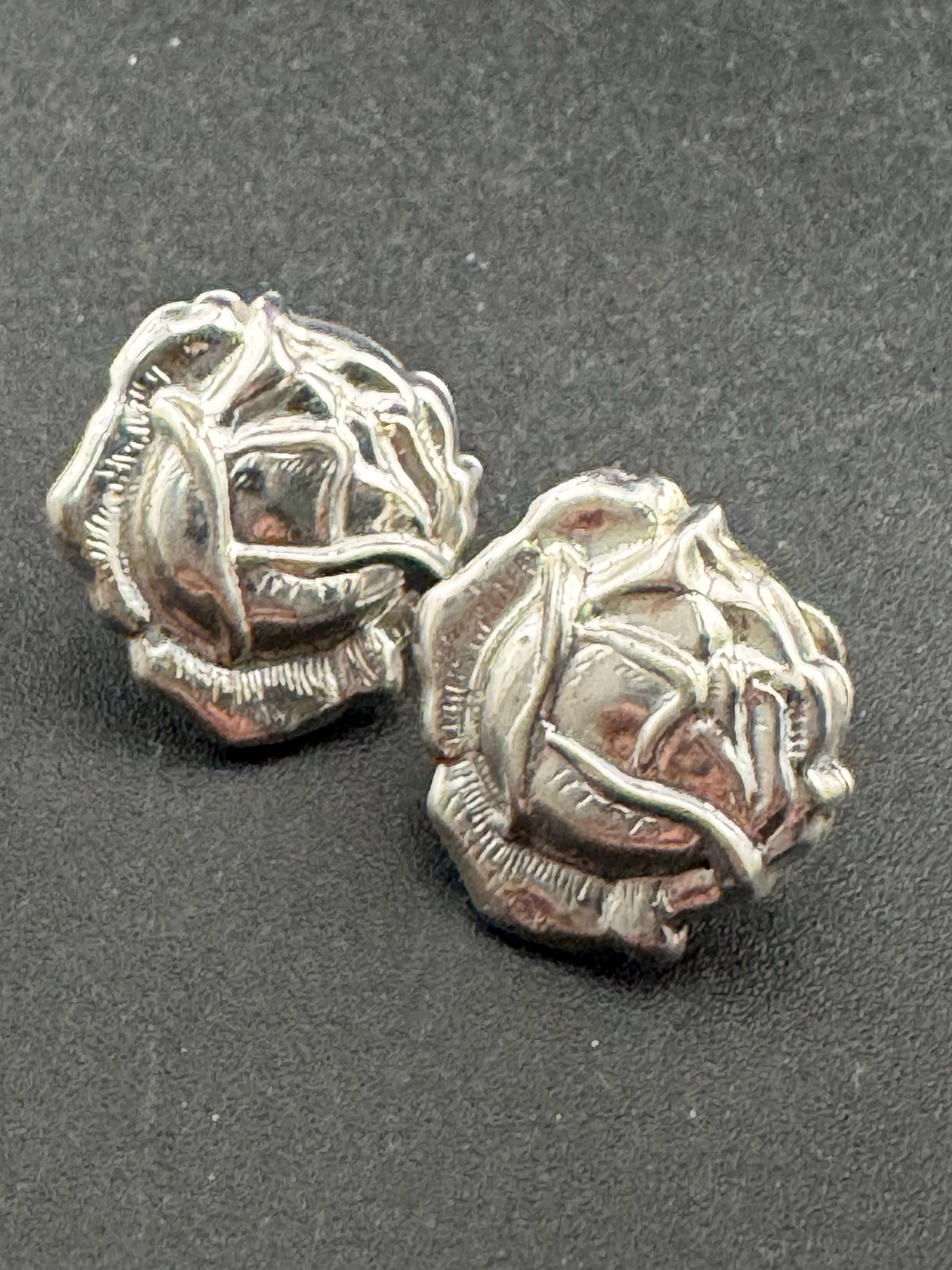 Vintage 925 floral rose screw back earrings, sterling silver clip on studs