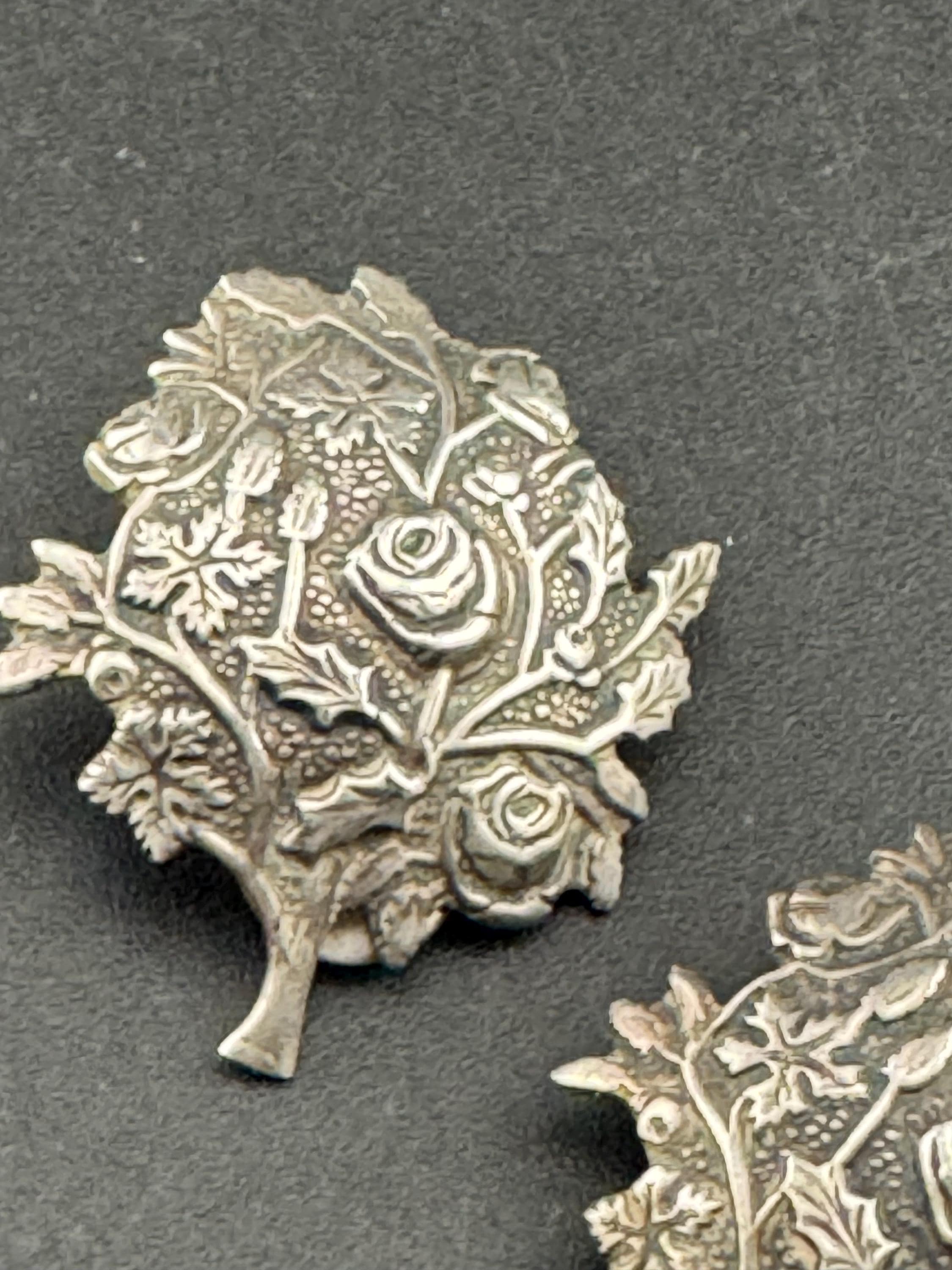 Vintage Mari Lou 925 floral rose earrings, sterling silver clip on studs