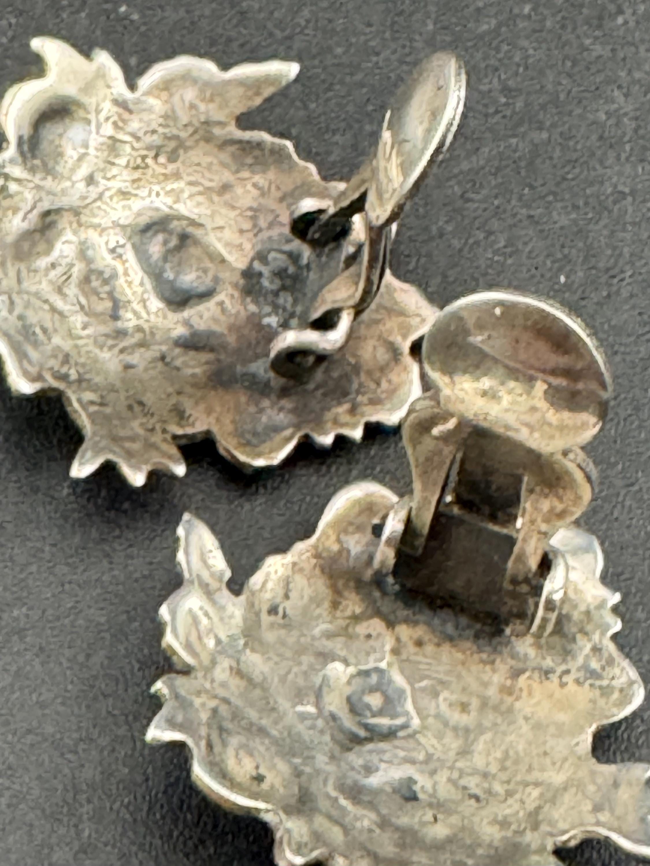 Vintage Mari Lou 925 floral rose earrings, sterling silver clip on studs