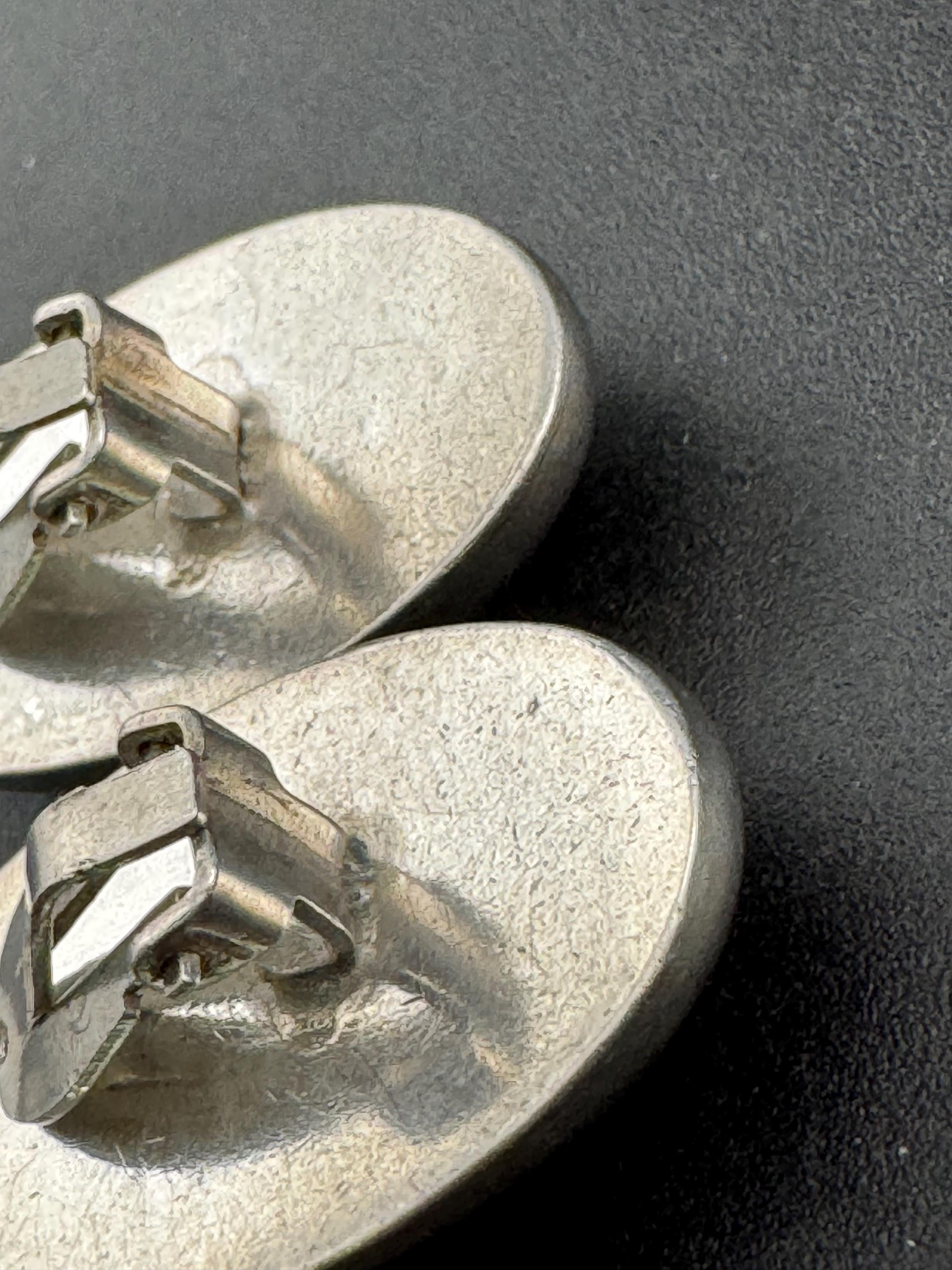 Vintage silver modernist amber gemstone oval clip on earrings, 3cm