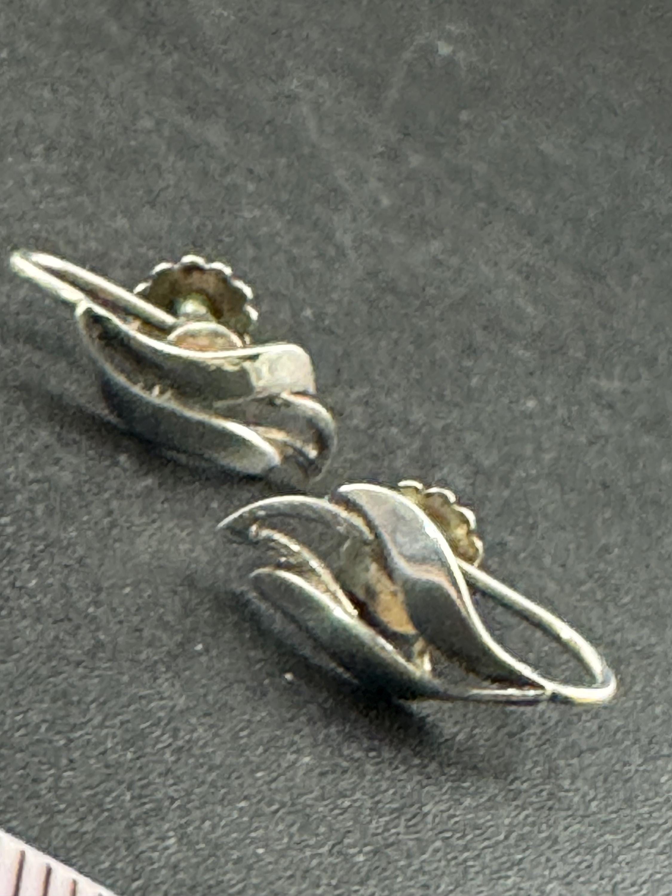 Dainty sterling silver modernist leaf clip on earrings, 925 silver
