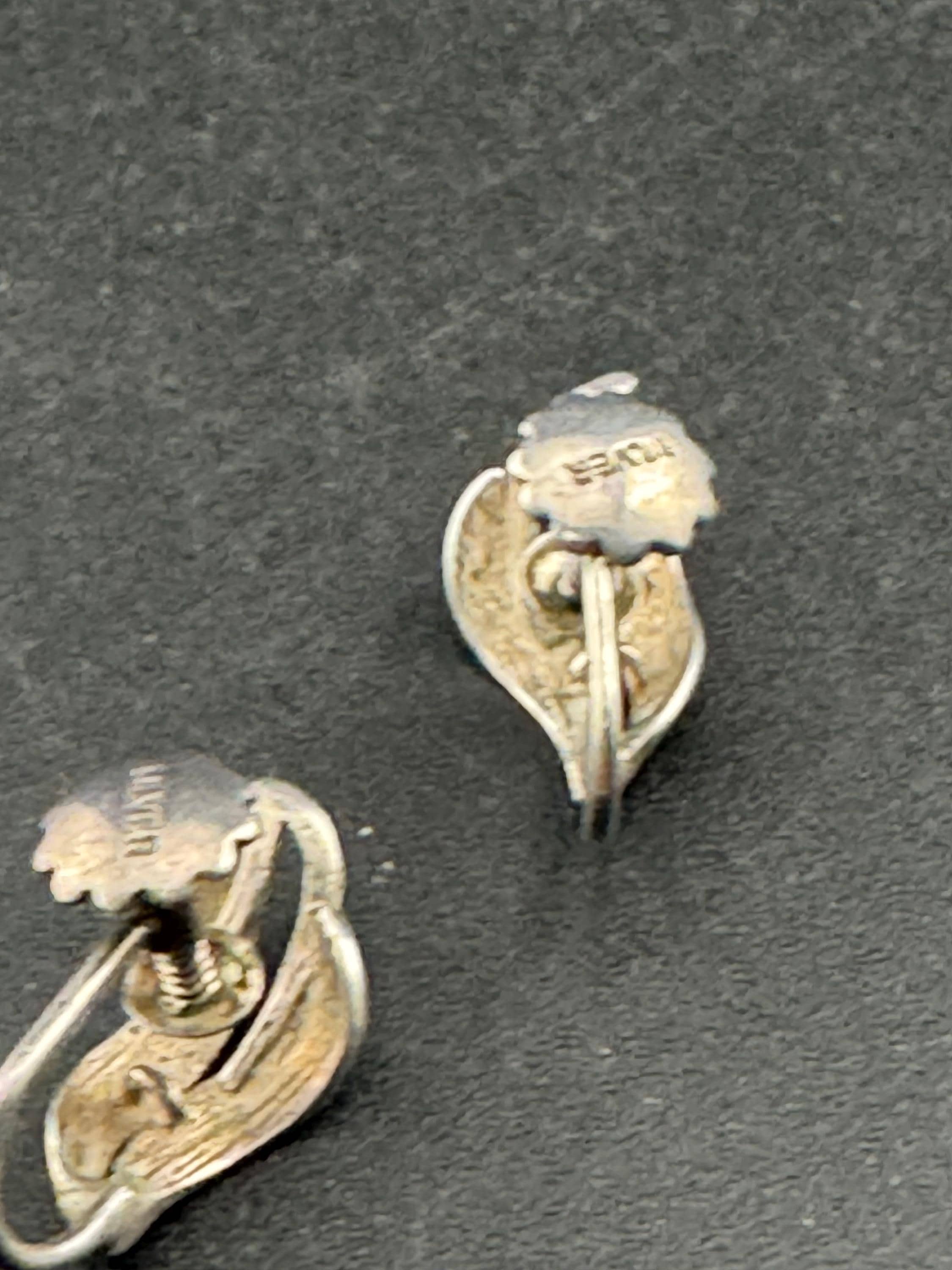 Dainty sterling silver modernist leaf clip on earrings, 925 silver