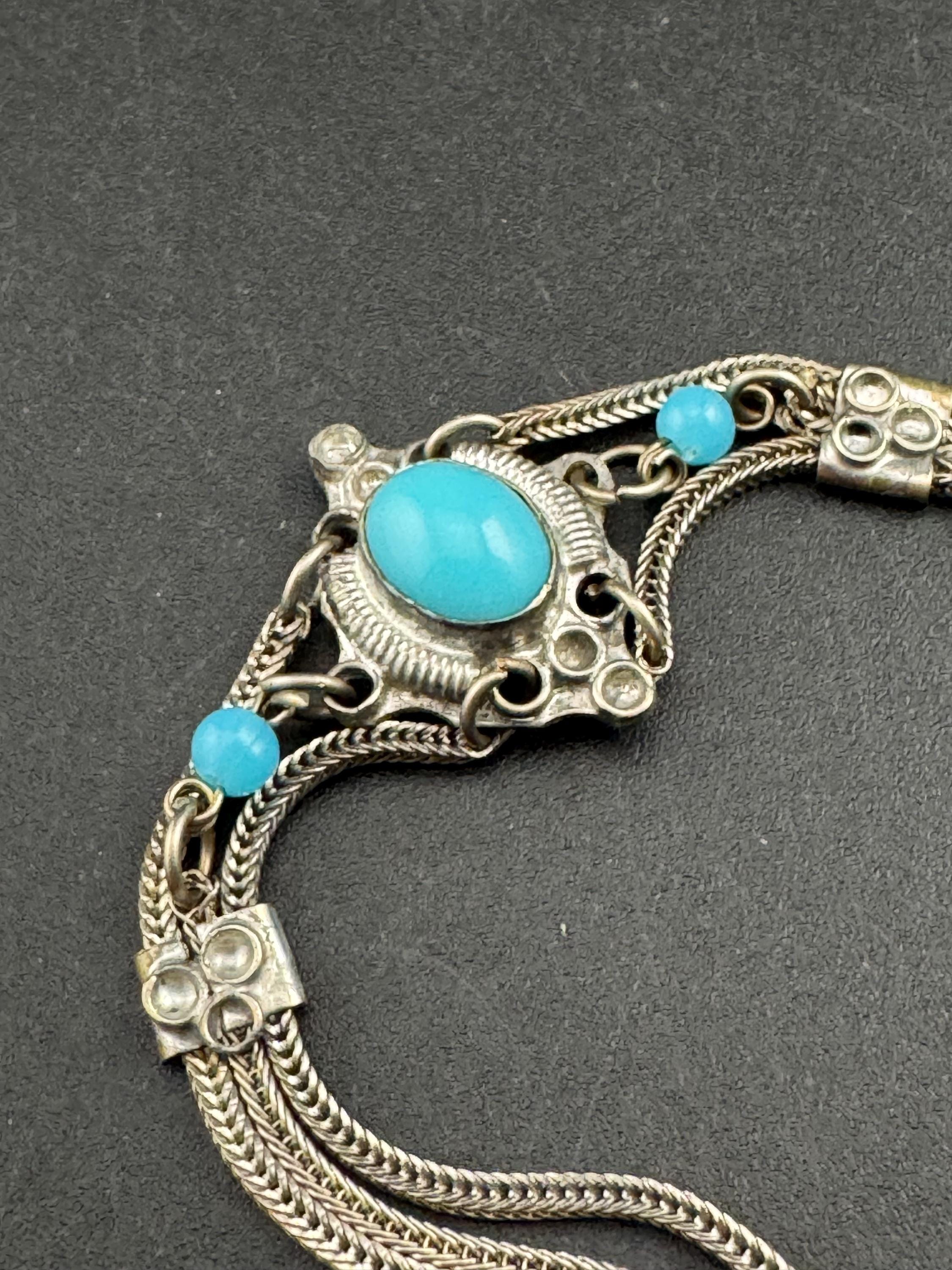 Vintage Indian 925 Silver Turquoise acrylic cabochon woven bracelet