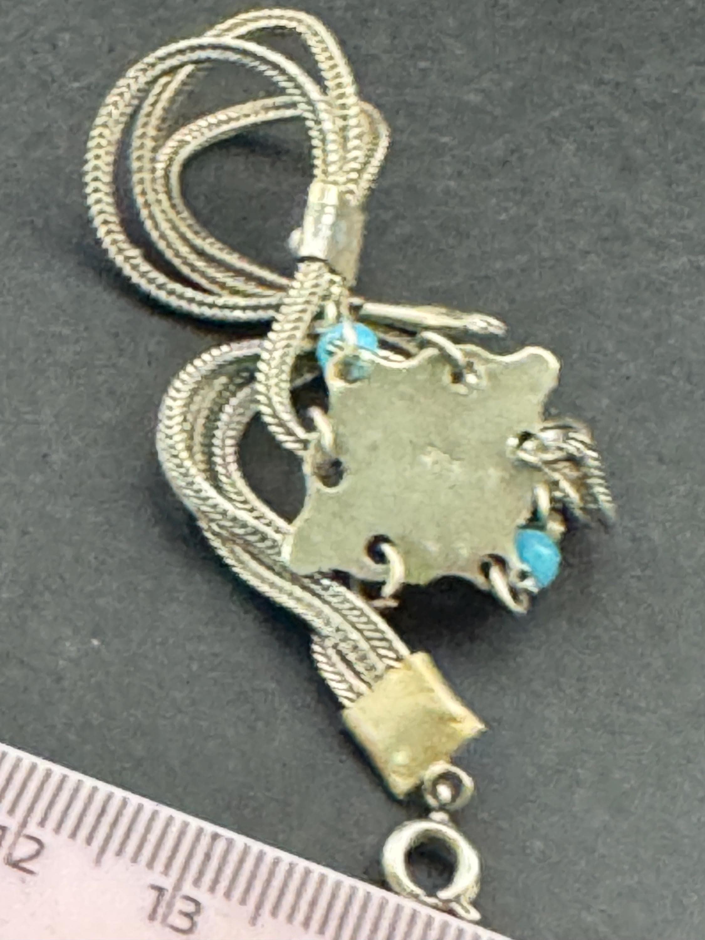 Vintage Indian 925 Silver Turquoise acrylic cabochon woven bracelet