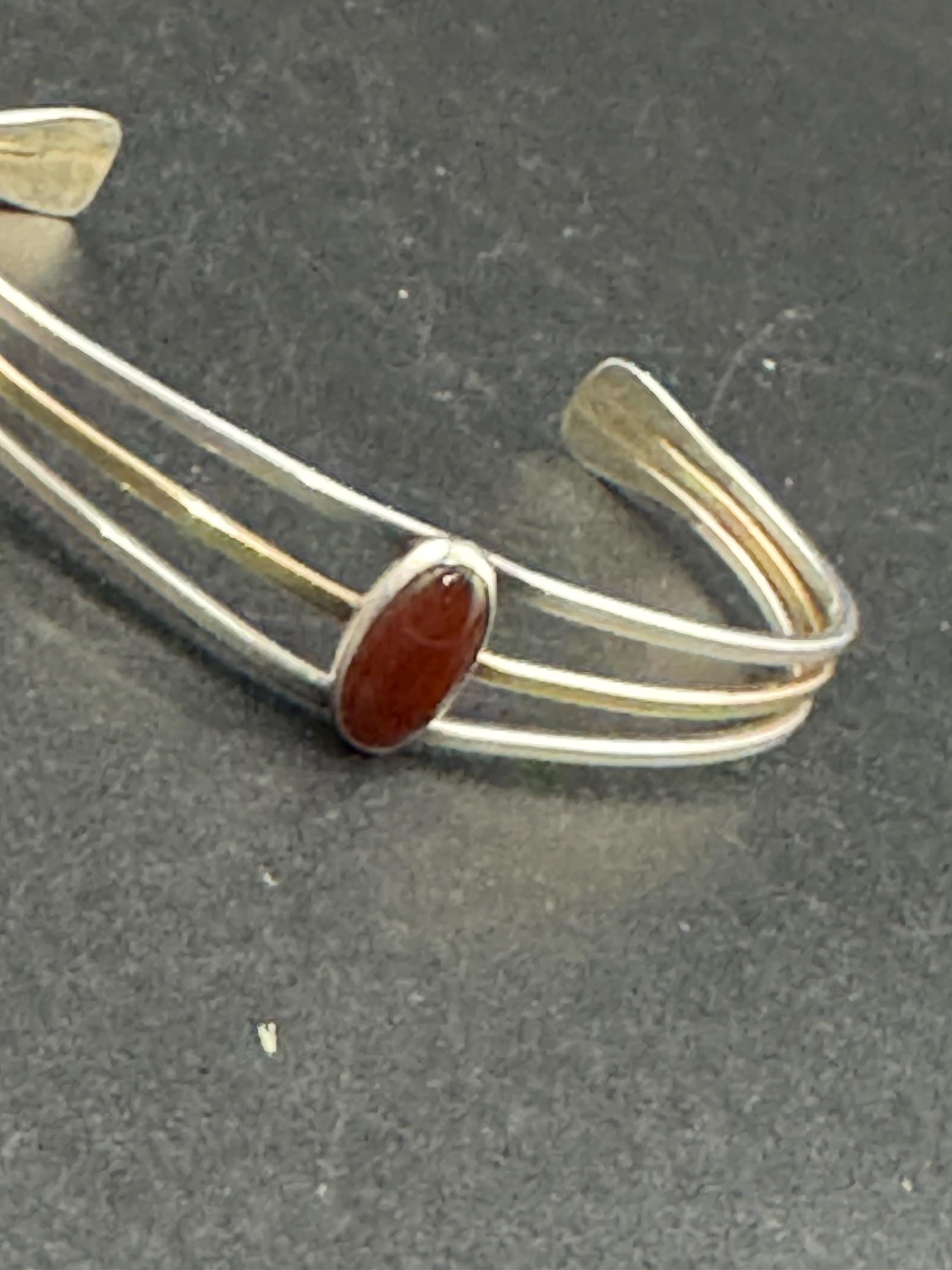 925 Sterling silver minimalist carnelian open bangle bracelet , gold  vermeil
