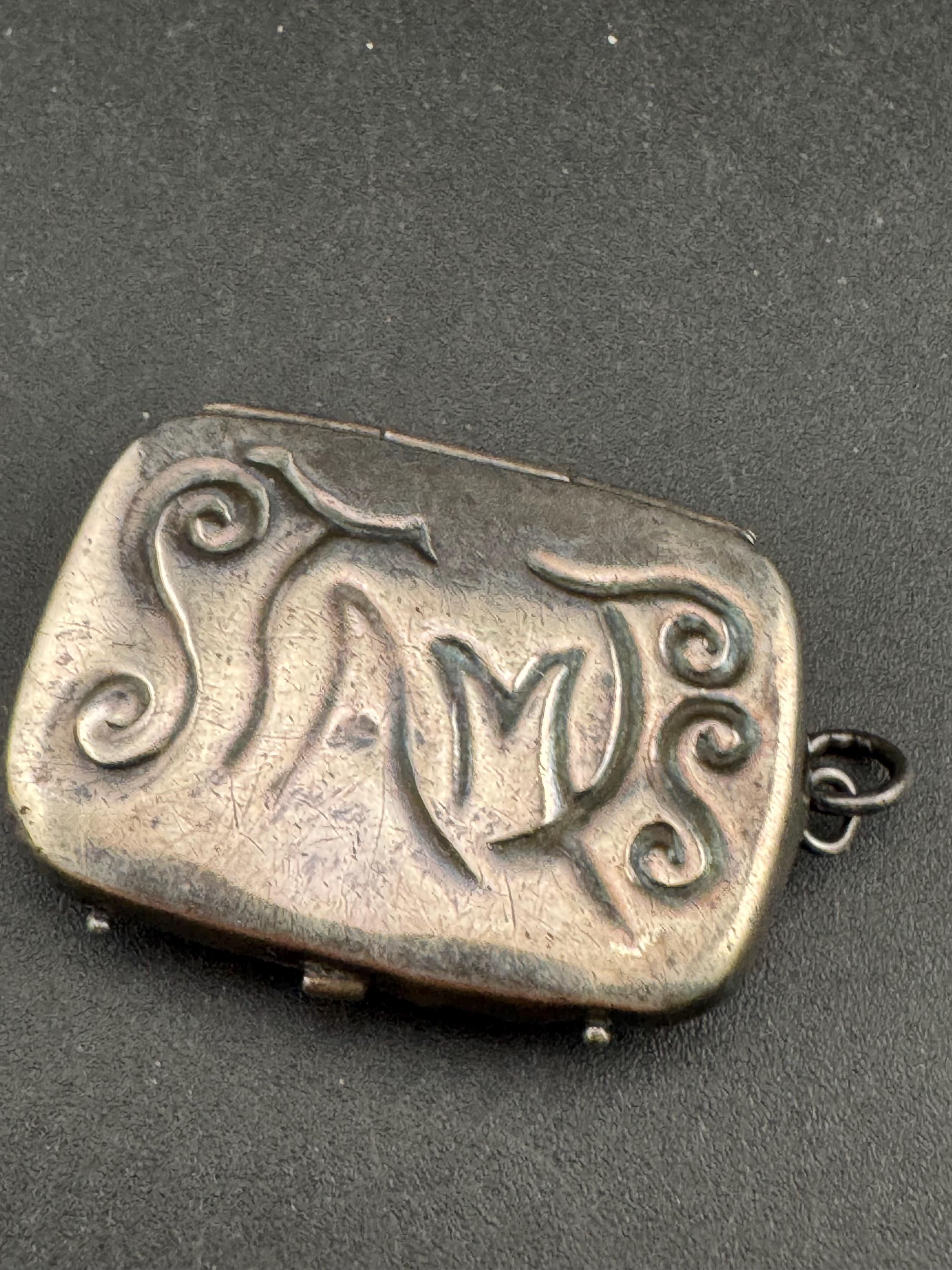 Vintage Silver Engraved Stamp case, Charm Pendant see description, stamped STERLING
