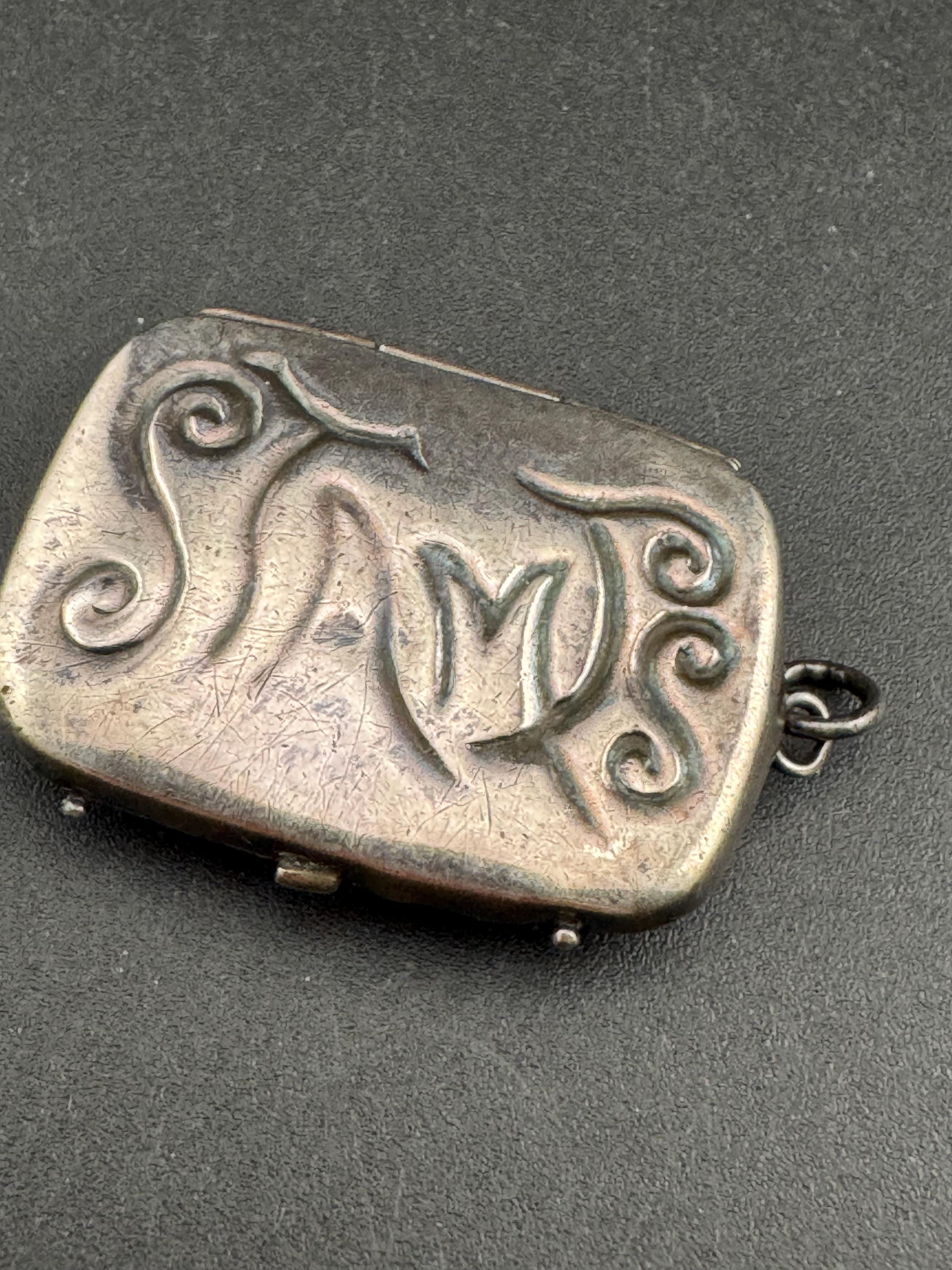 Vintage Silver Engraved Stamp case, Charm Pendant see description, stamped STERLING
