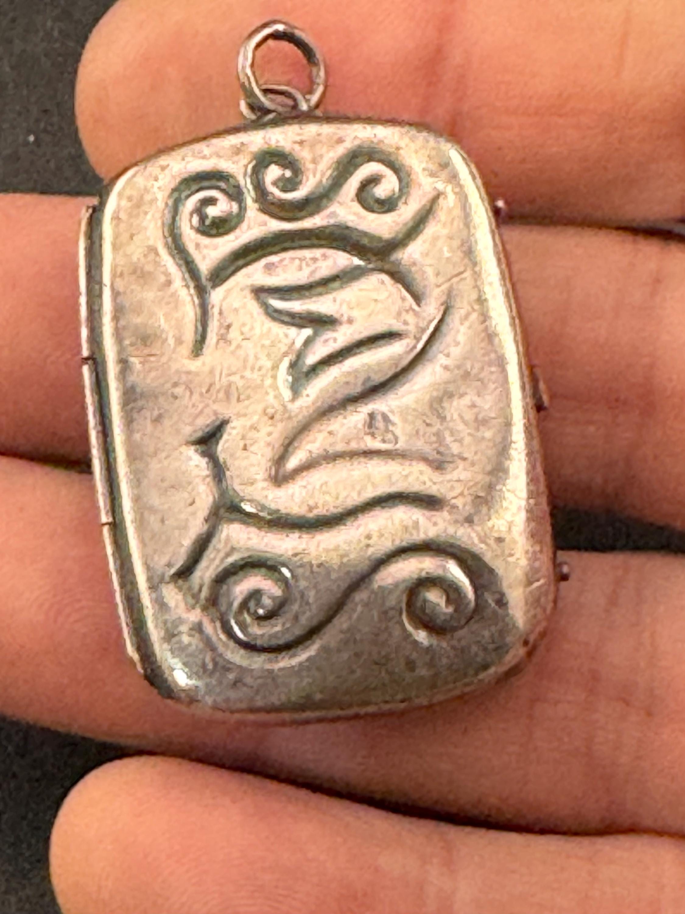 Vintage Silver Engraved Stamp case, Charm Pendant see description, stamped STERLING