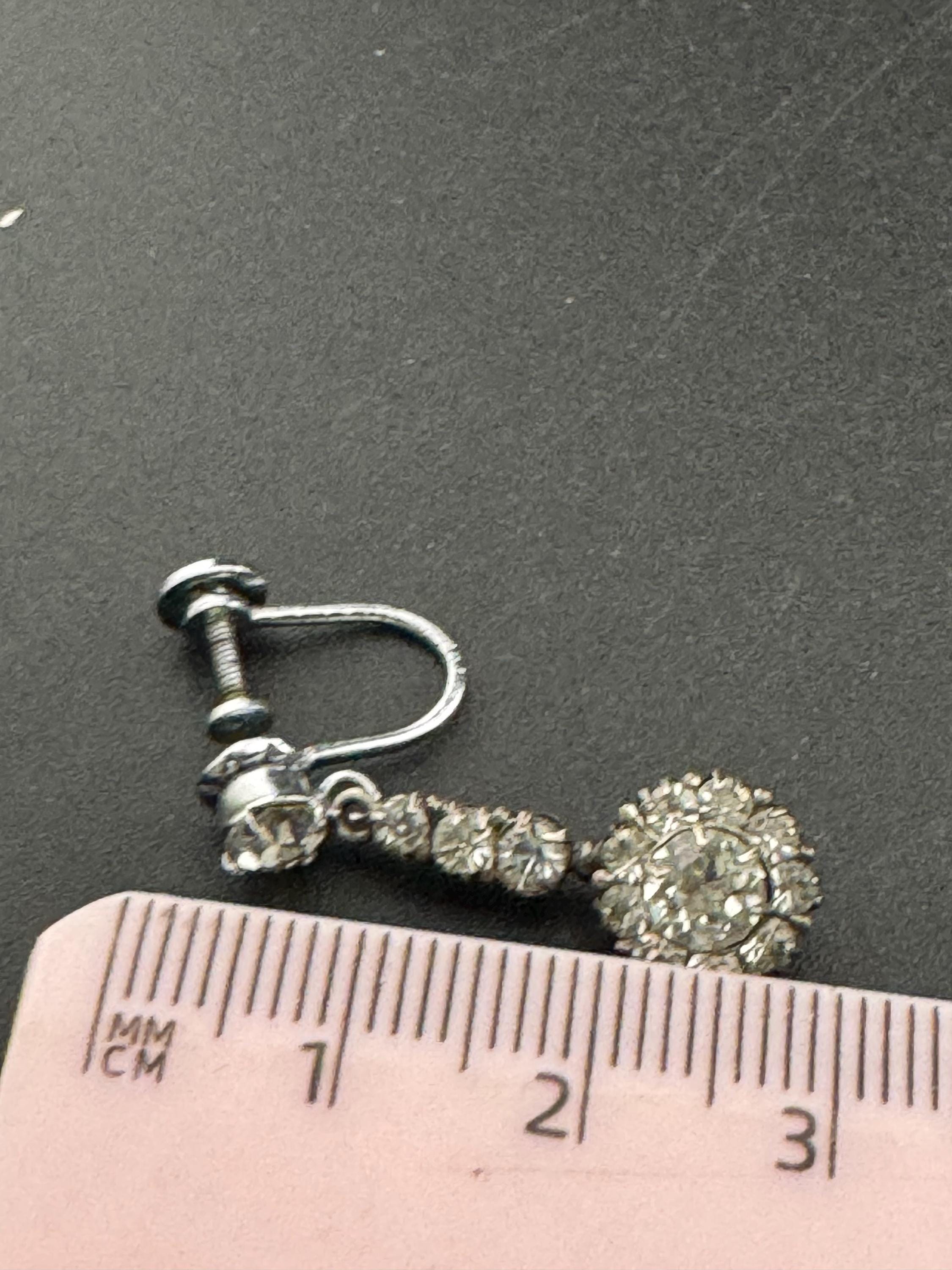 Vintage Sterling Art Deco clear paste screw back Earrings, silver clip ons