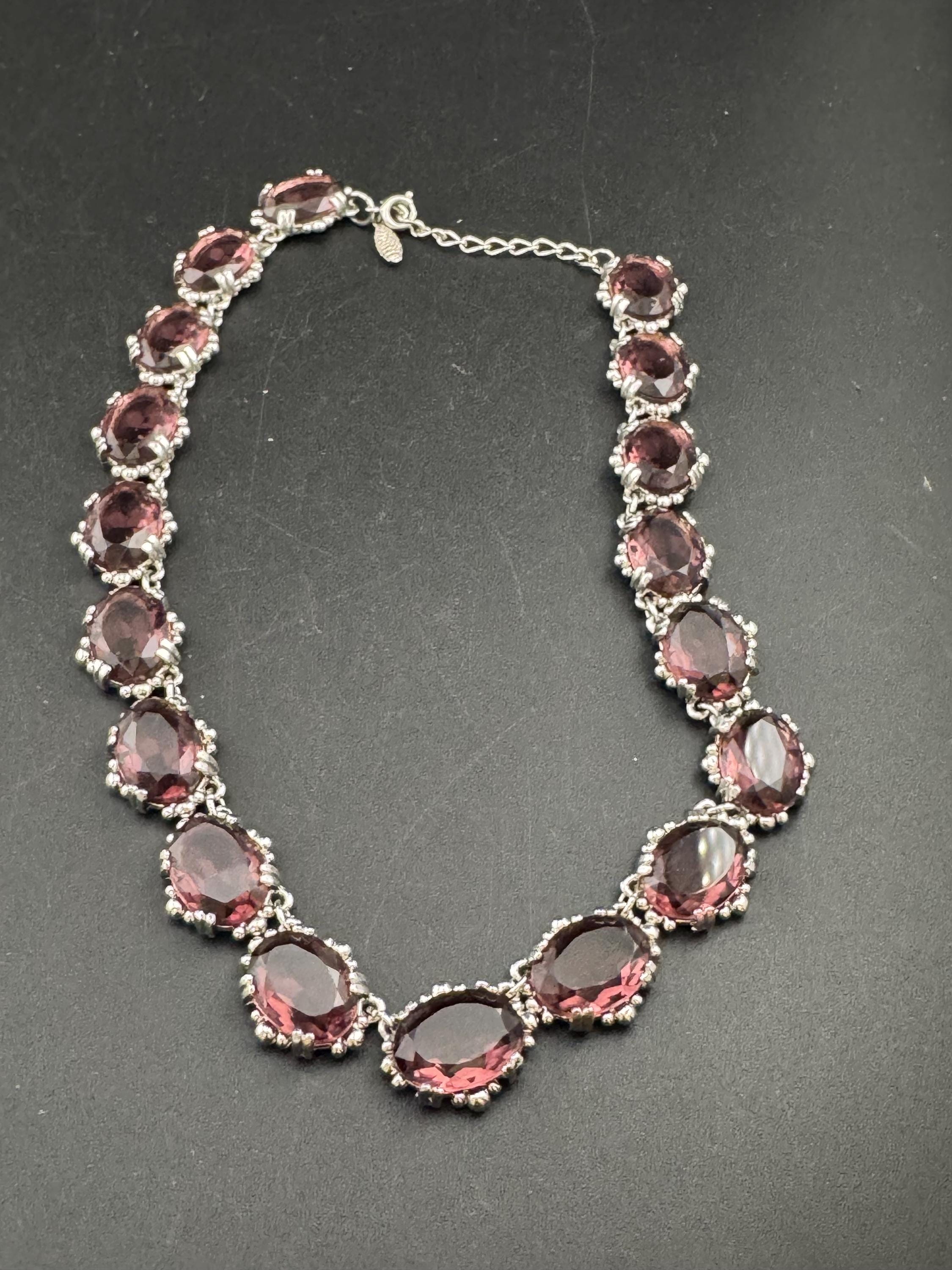 Vintage faux amethyst purple oval cabochon Choker, glass geavy Necklace 1960s 1970s