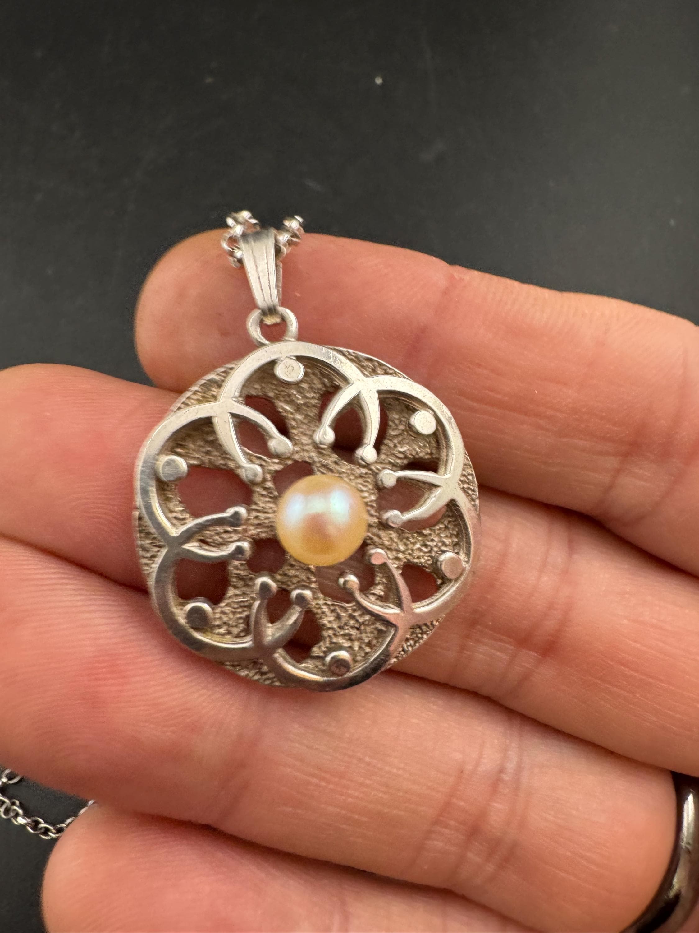 Signed K&L modernist natural pearl pendant necklace, Sterling 925 silver Kordes and Lichtenfels