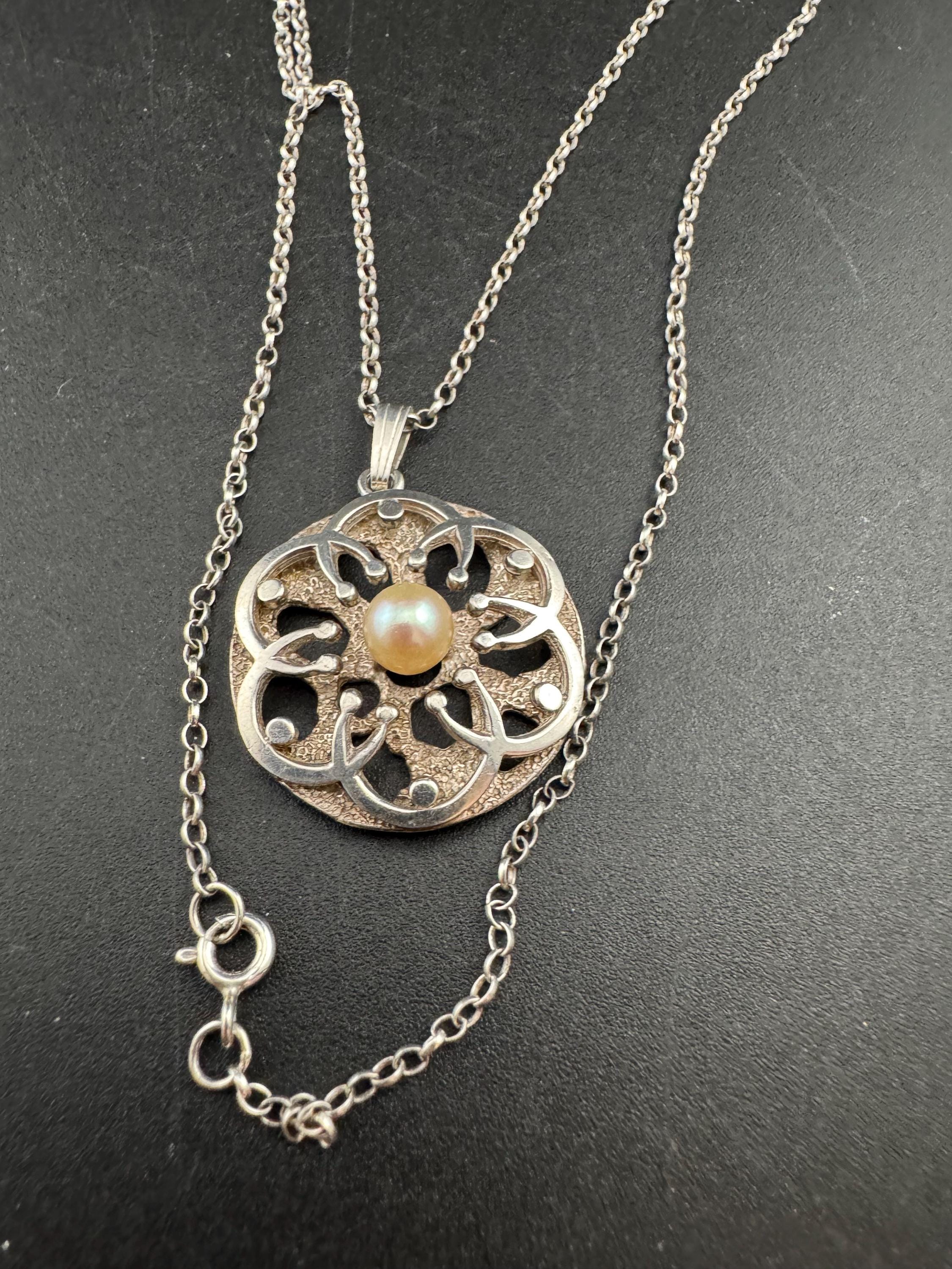 Signed K&L modernist natural pearl pendant necklace, Sterling 925 silver Kordes and Lichtenfels