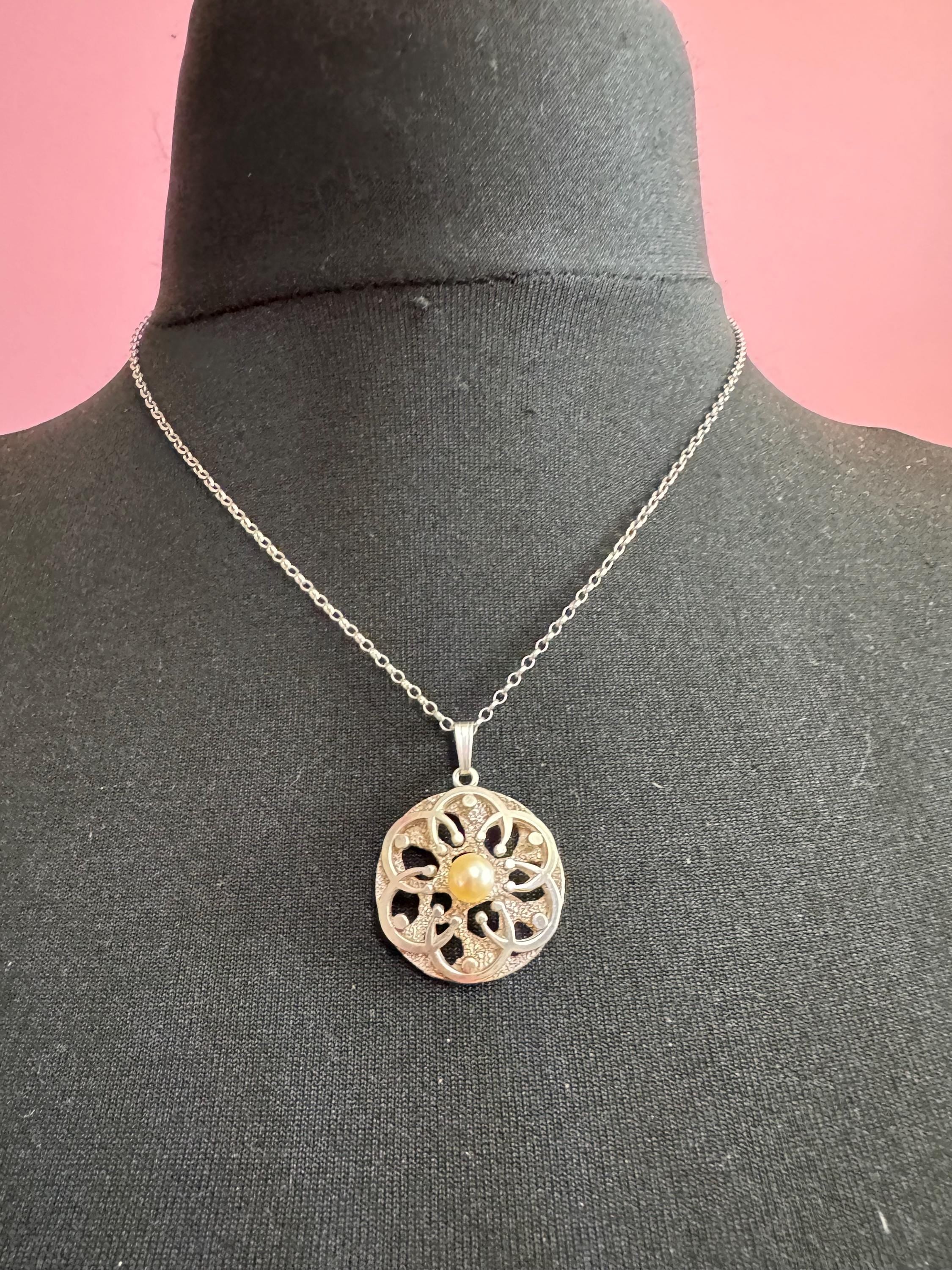 Signed K&L modernist natural pearl pendant necklace, Sterling 925 silver Kordes and Lichtenfels