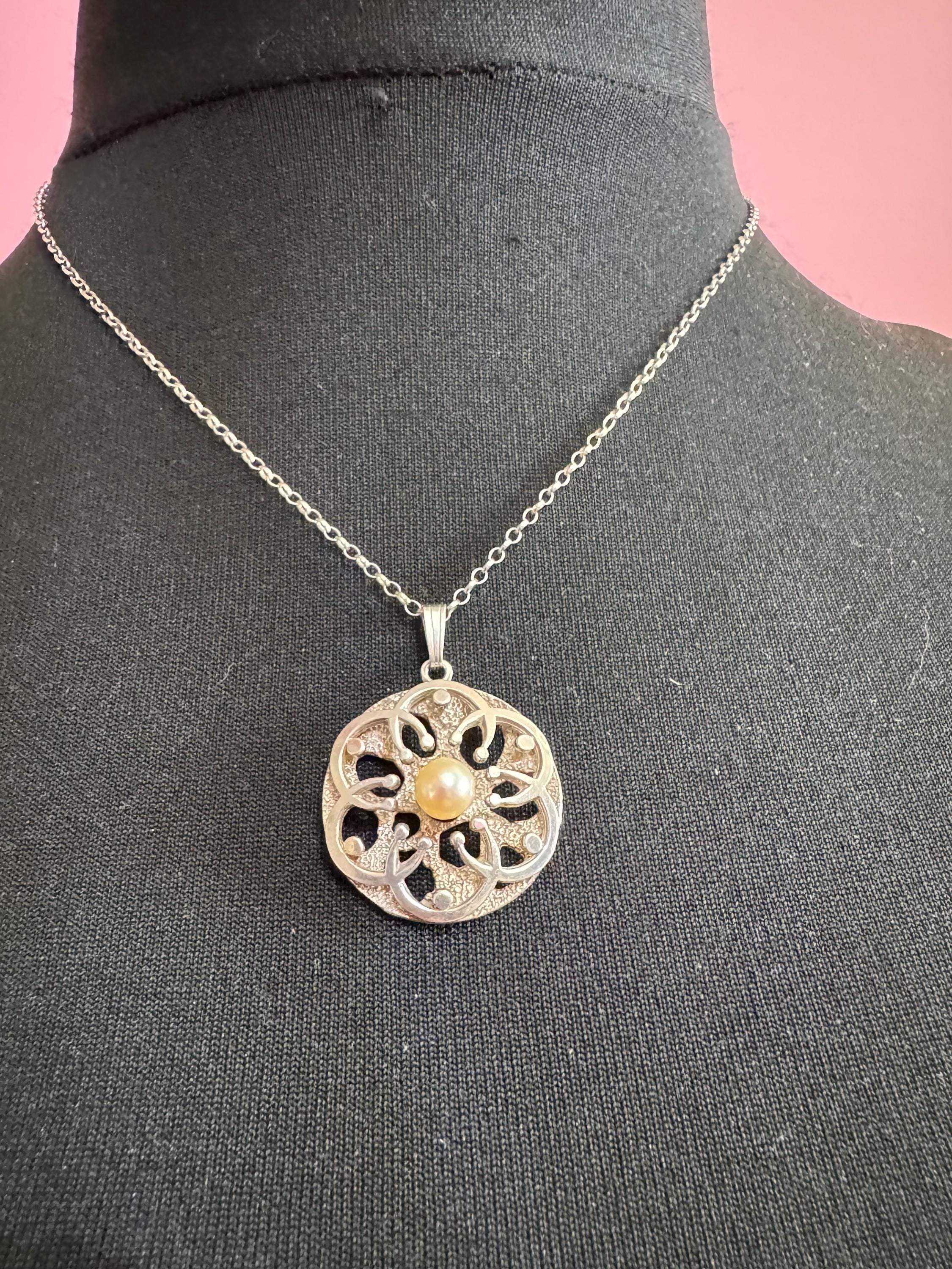 Signed K&L modernist natural pearl pendant necklace, Sterling 925 silver Kordes and Lichtenfels