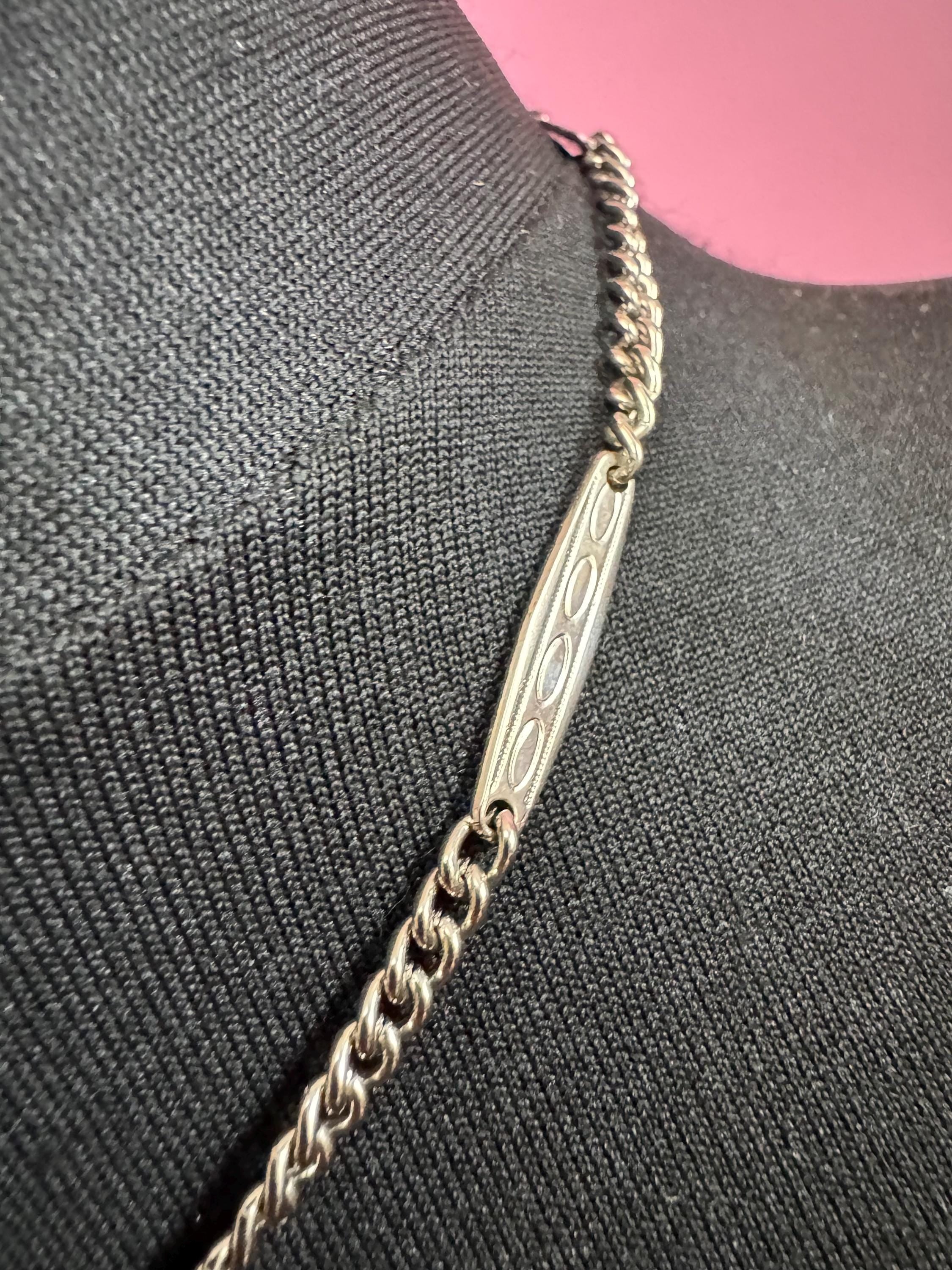 Art Deco Pocket Watch Chain T bar and necklace : Silver Metal machine age, 43.5cm