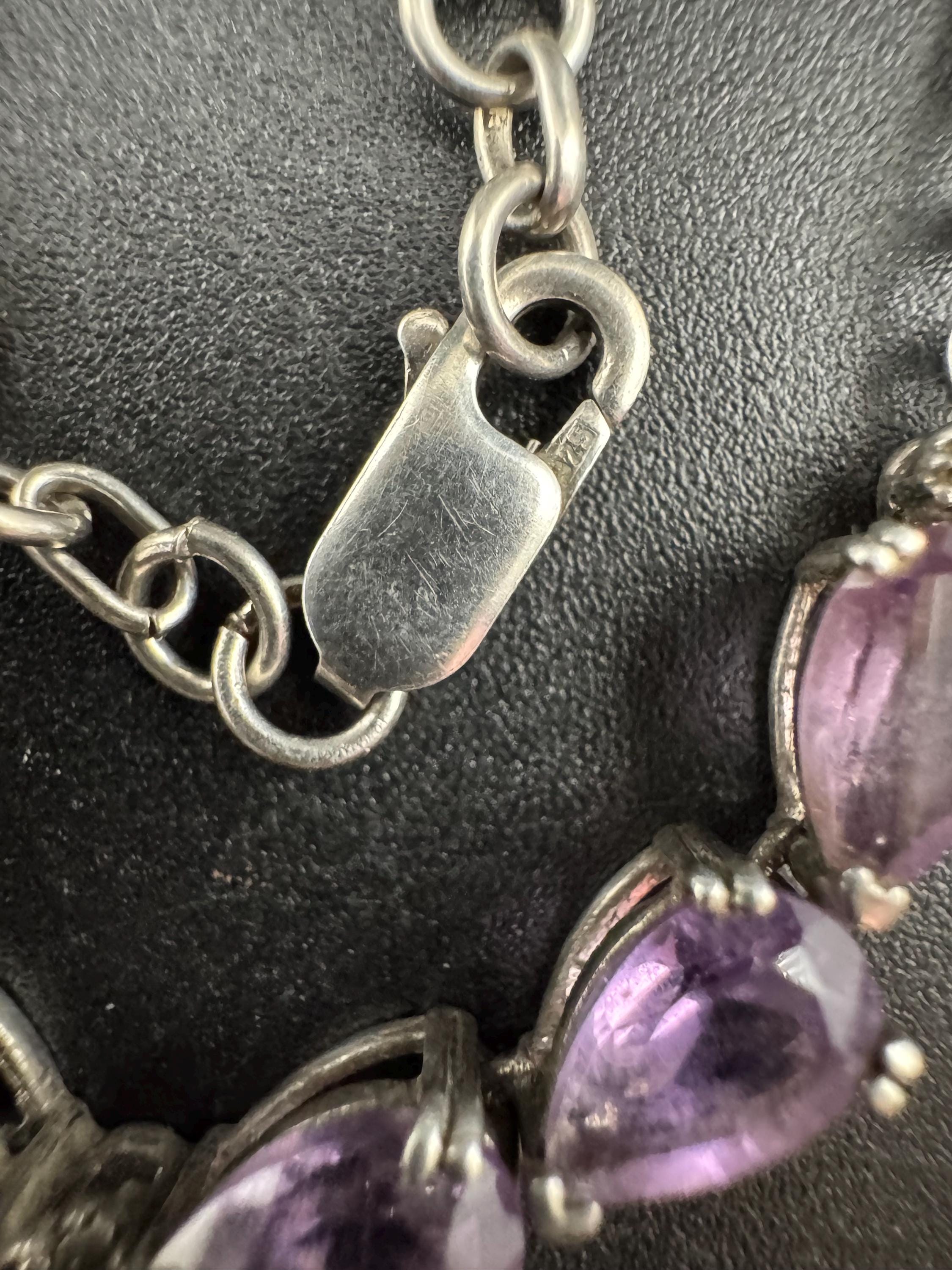 Vintage 925 art nouveau amethyst drop necklace, sterling silver