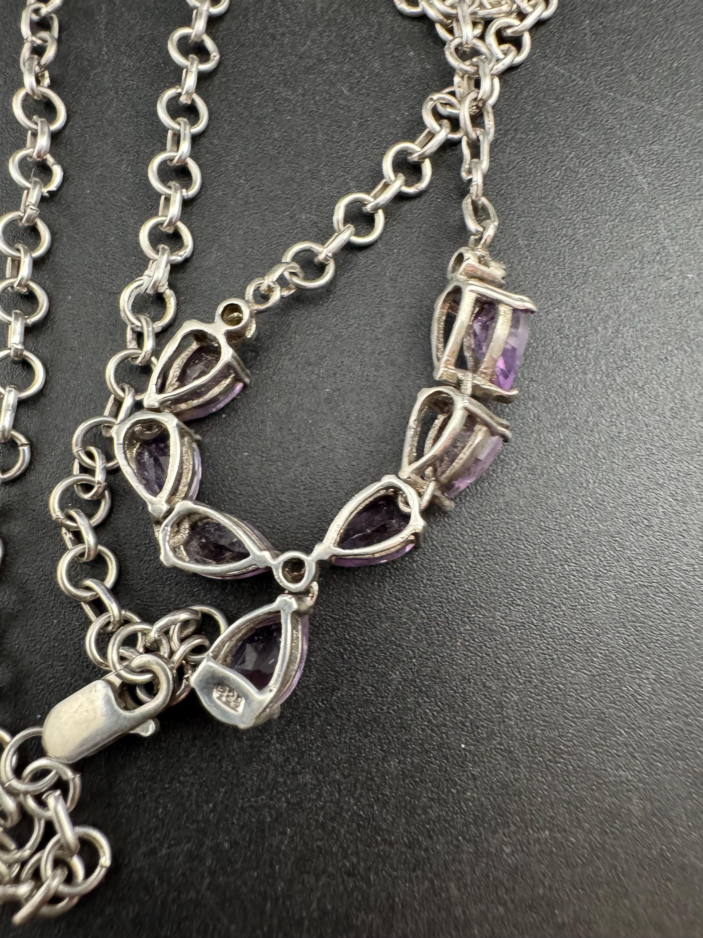 Vintage 925 art nouveau amethyst drop necklace, sterling silver
