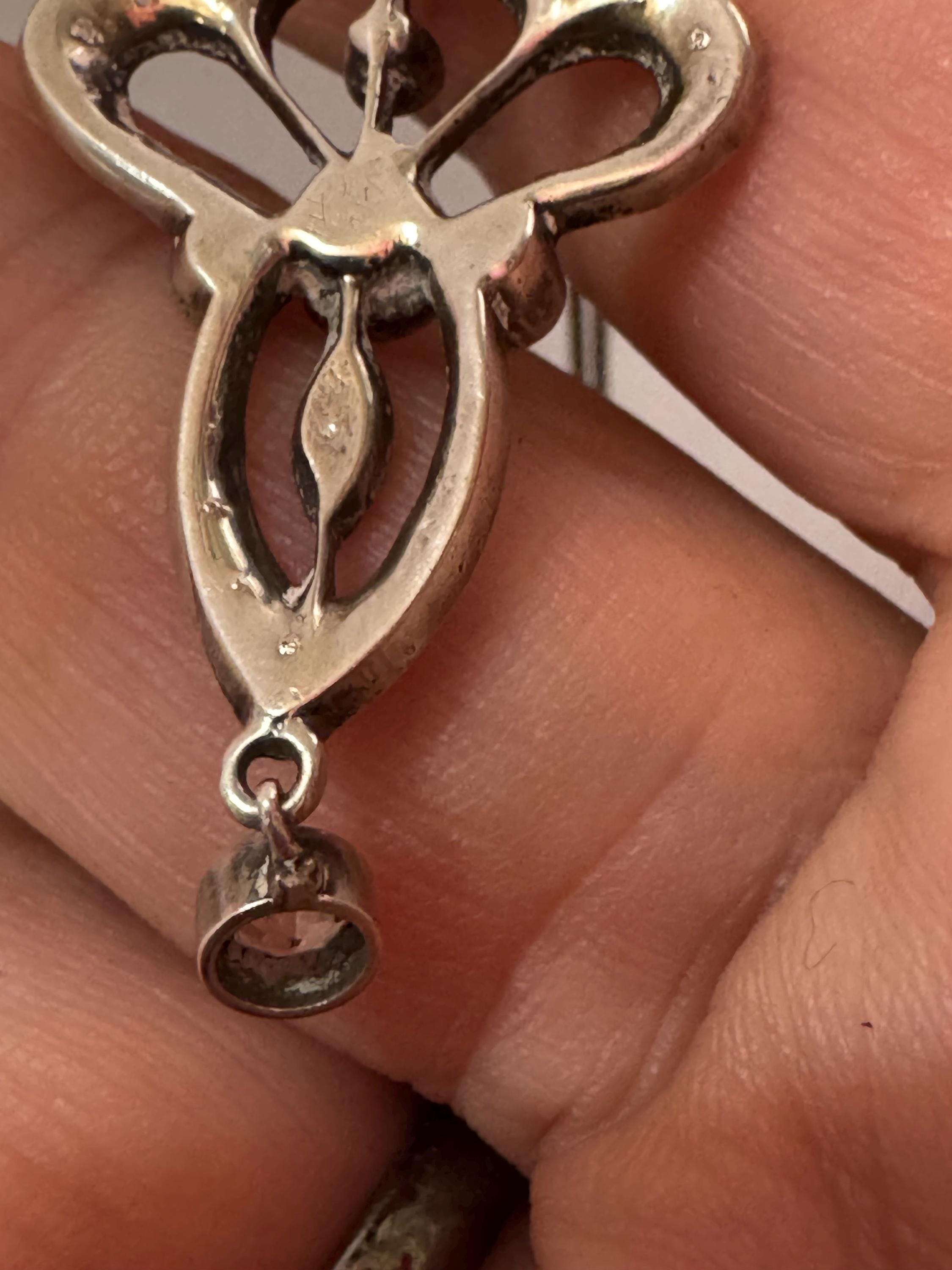 Antique art nouveau sterling paste drop pendant necklace, later 925 silver chain