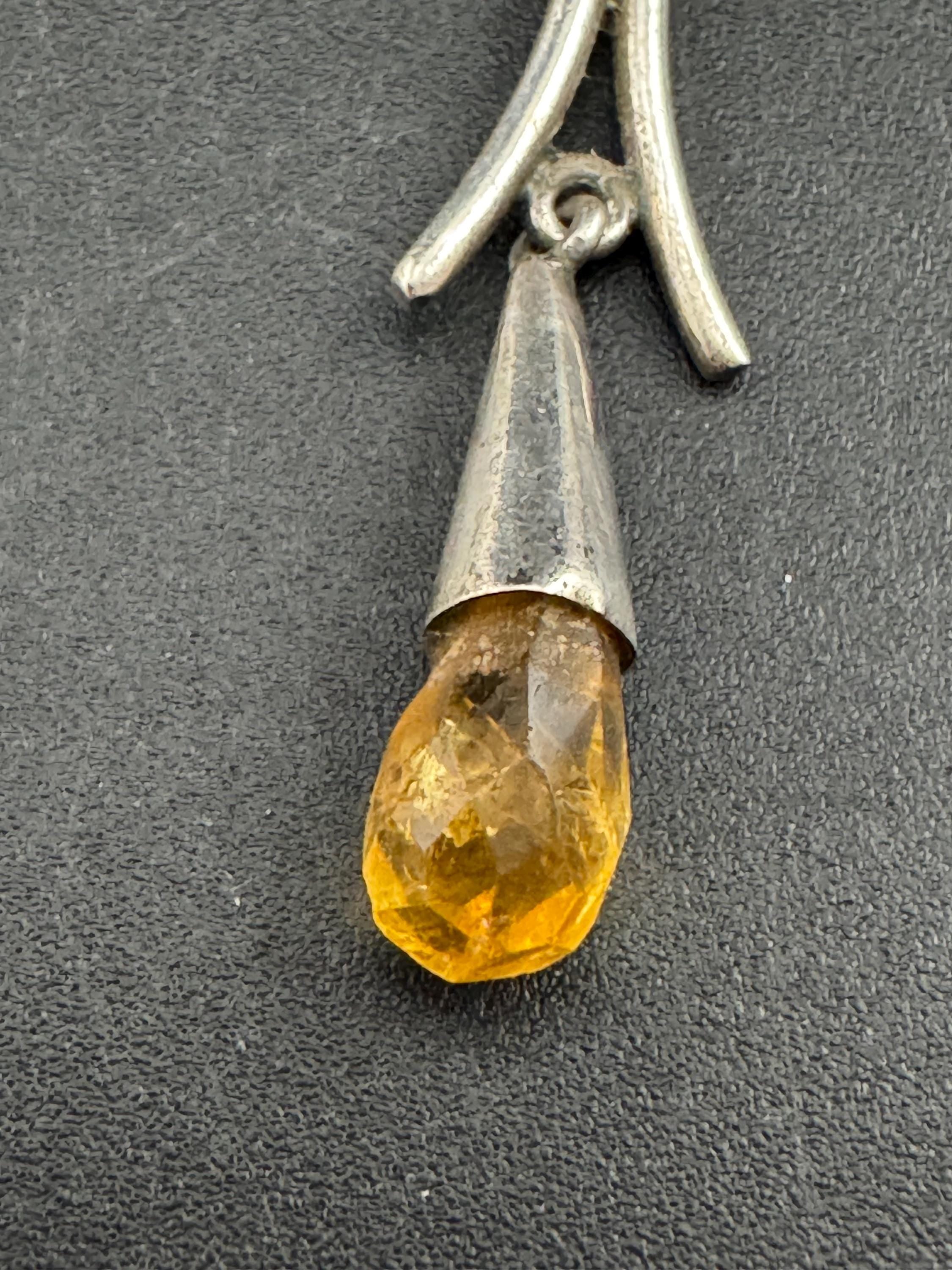 Vintage 925 lavaliere drop necklace, sterling silver with amethyst, citrine and natural pearl