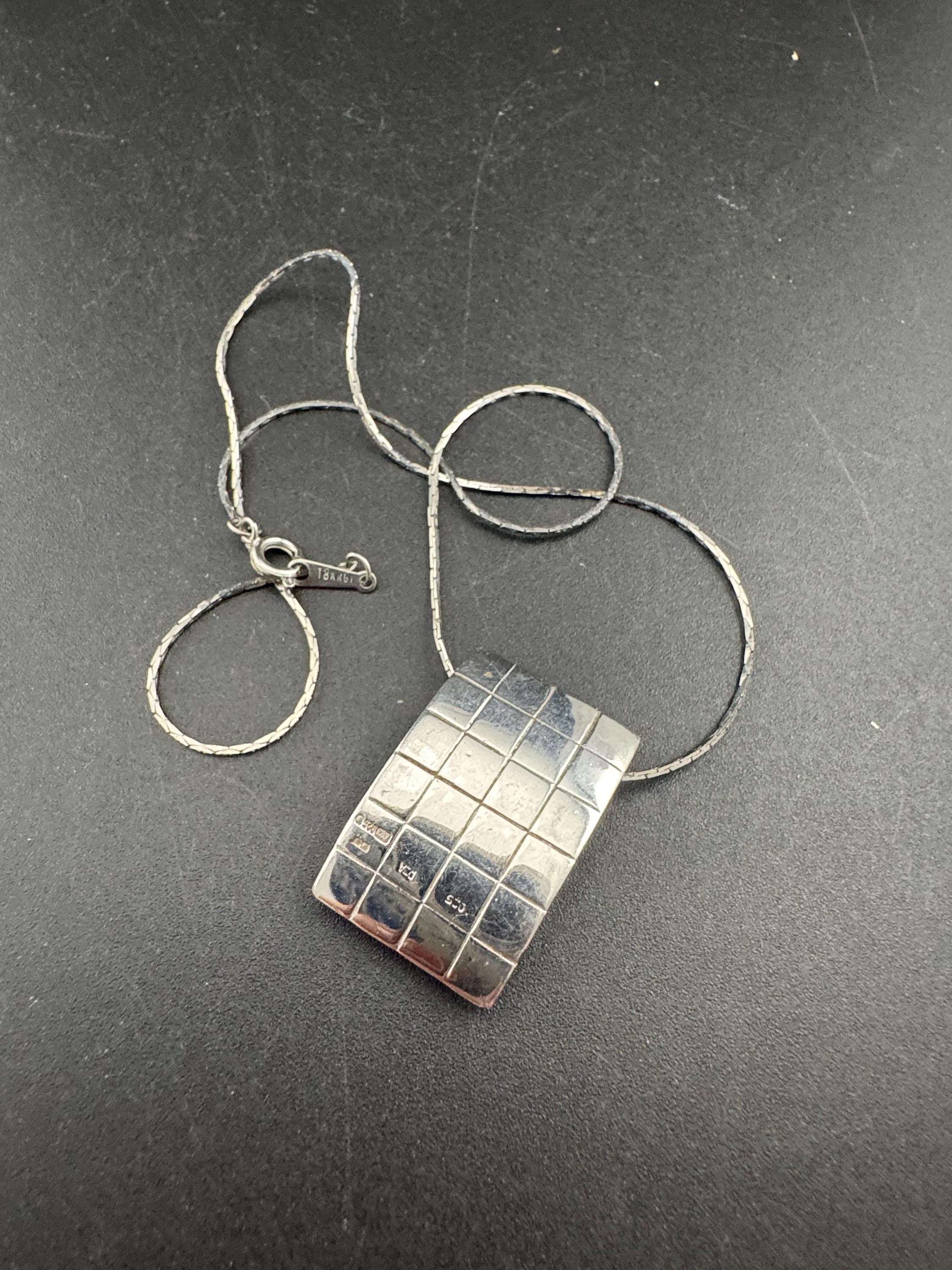 Modernist Sterling Silver Pendant Necklace: Rectangular Grid Design