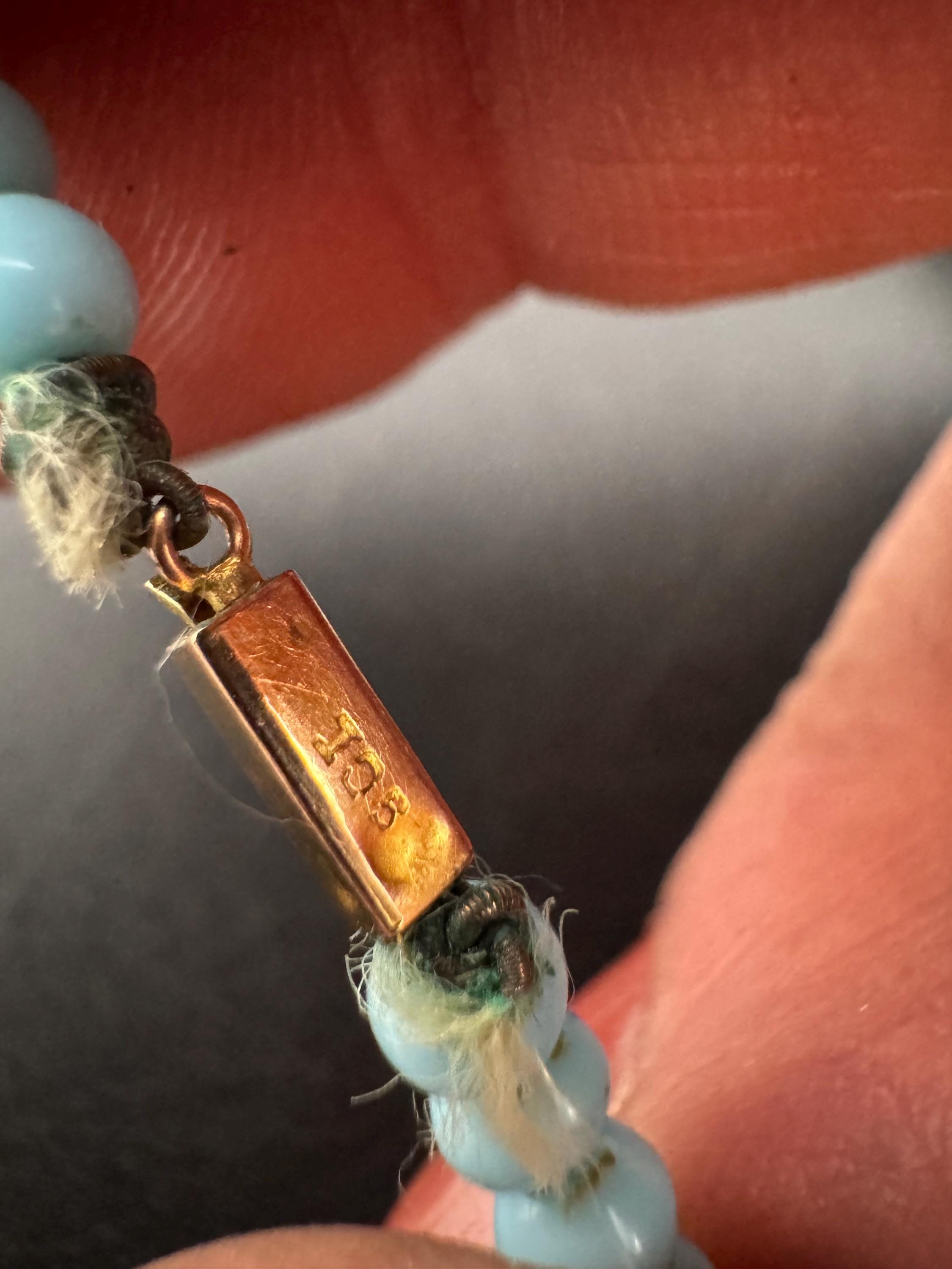 CIRO Antique ice blue Czech moulded glass beaded necklace, 9ct gold clasp