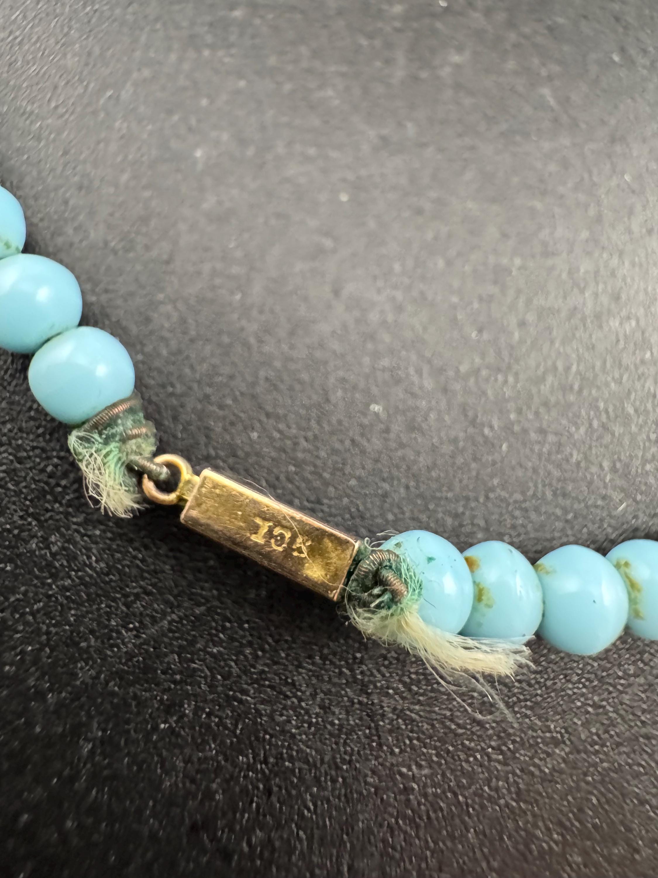 CIRO Antique ice blue Czech moulded glass beaded necklace, 9ct gold clasp