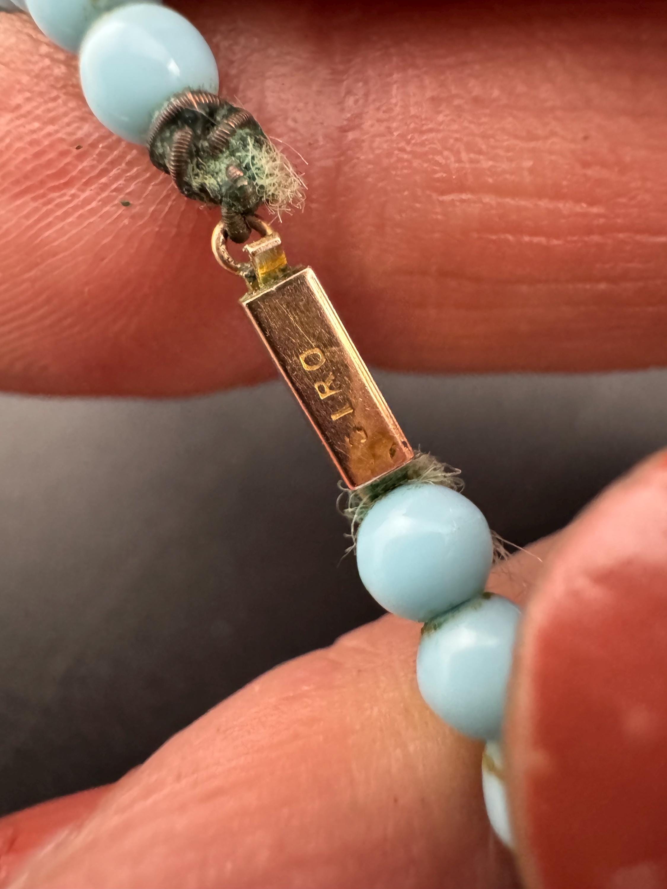 CIRO Antique ice blue Czech moulded glass beaded necklace, 9ct gold clasp