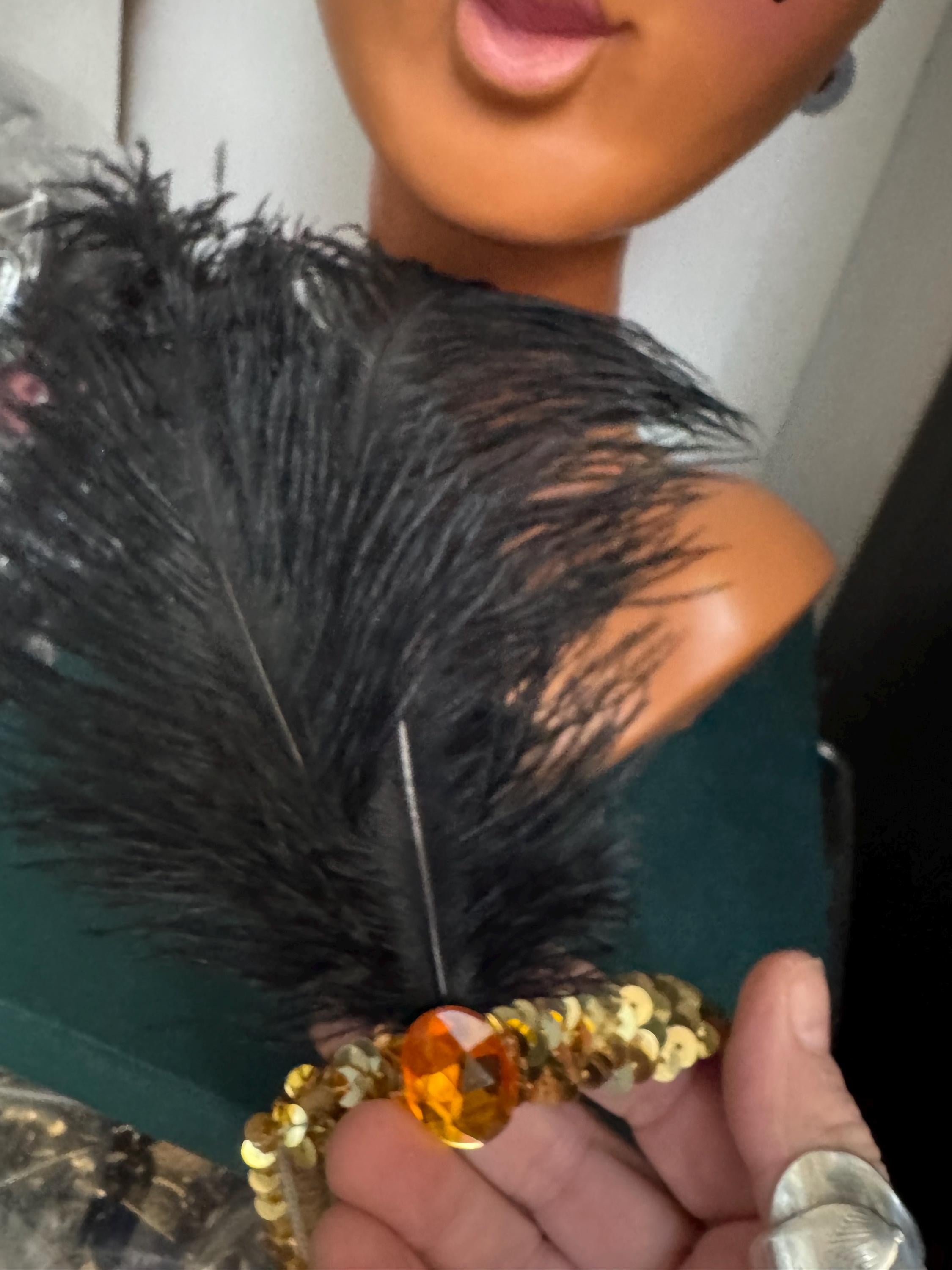 art deco style black feather sequin headpiece , great gatsby party