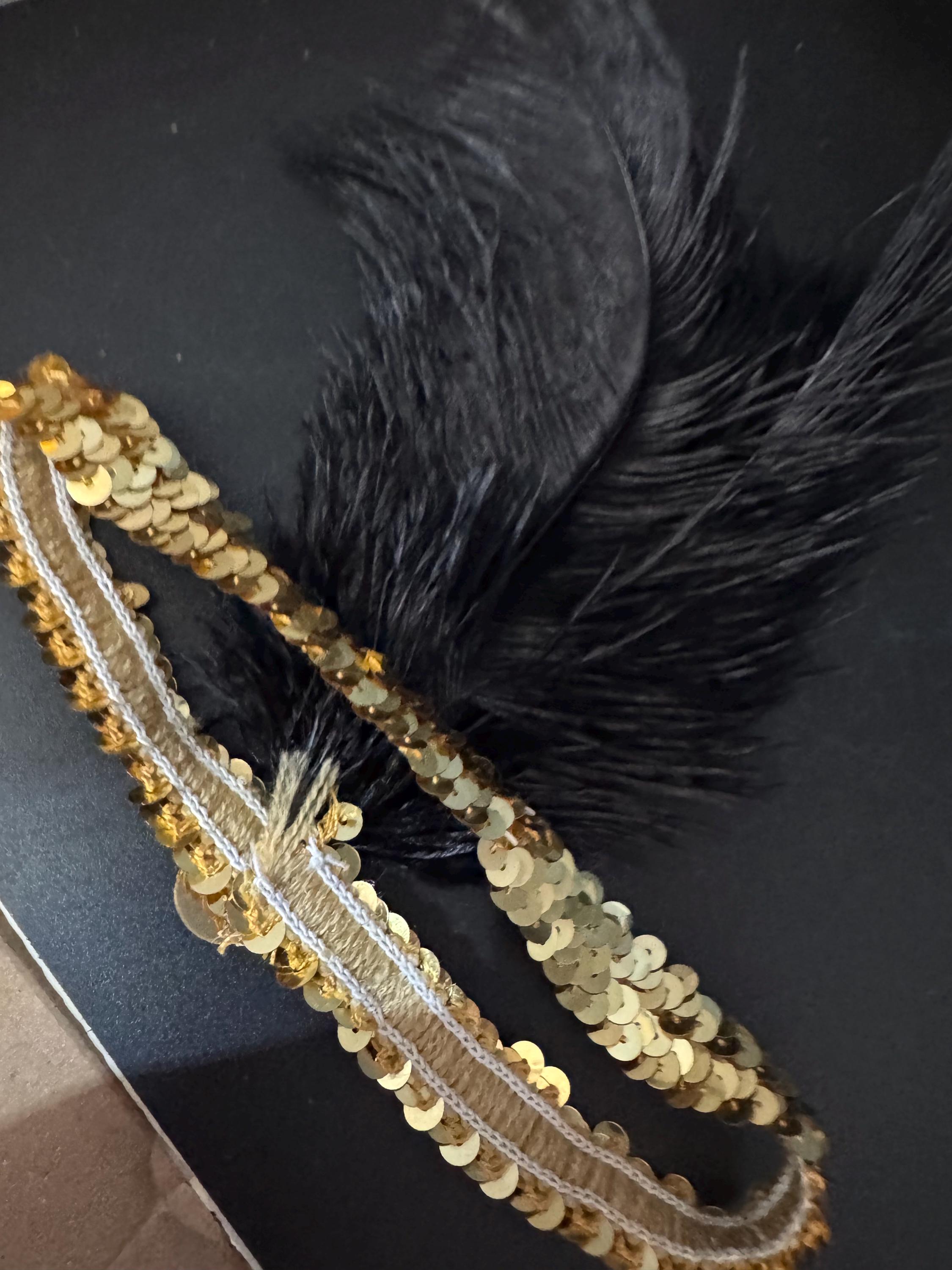 art deco style black feather sequin headpiece , great gatsby party