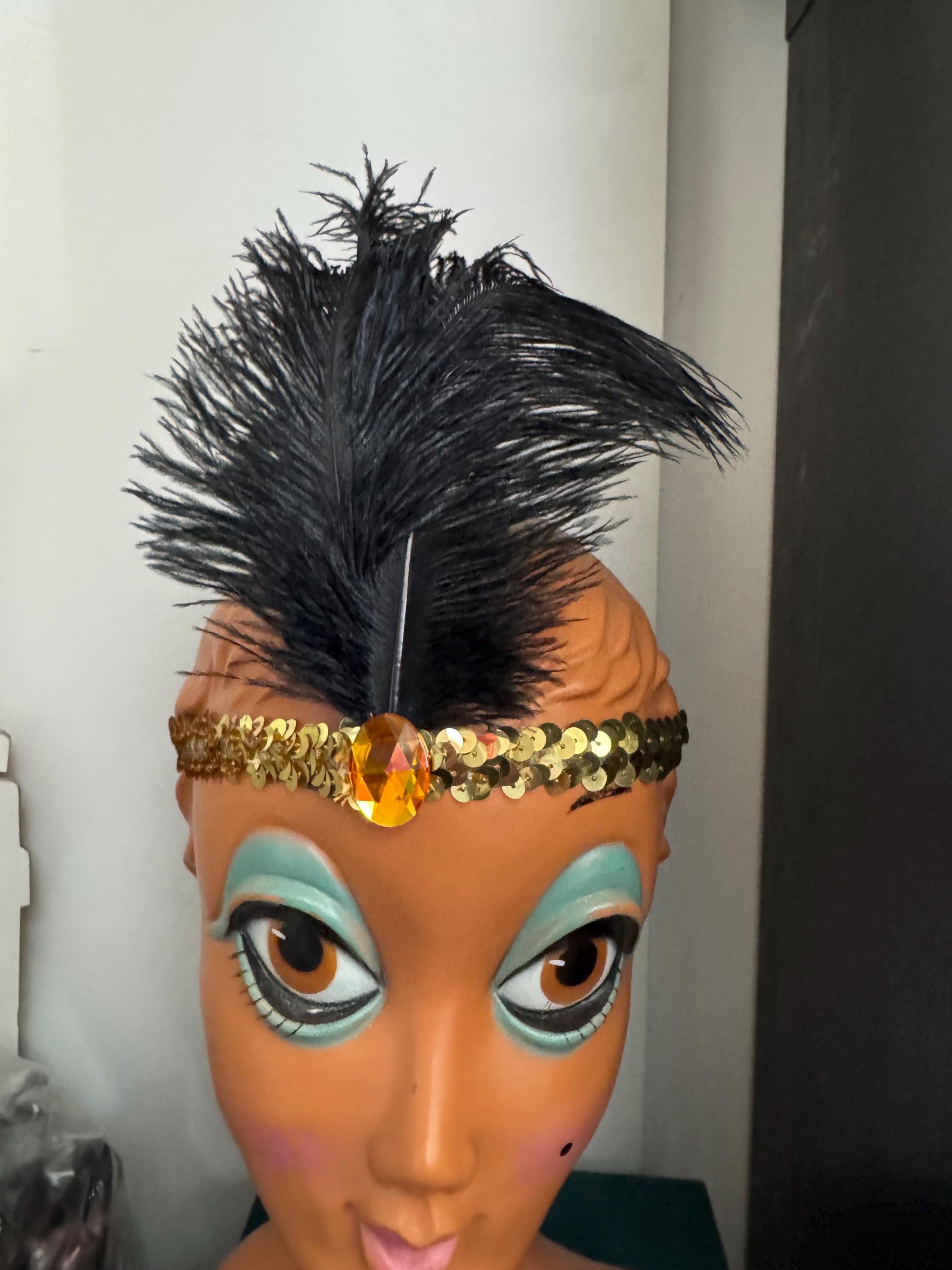 art deco style black feather sequin headpiece , great gatsby party