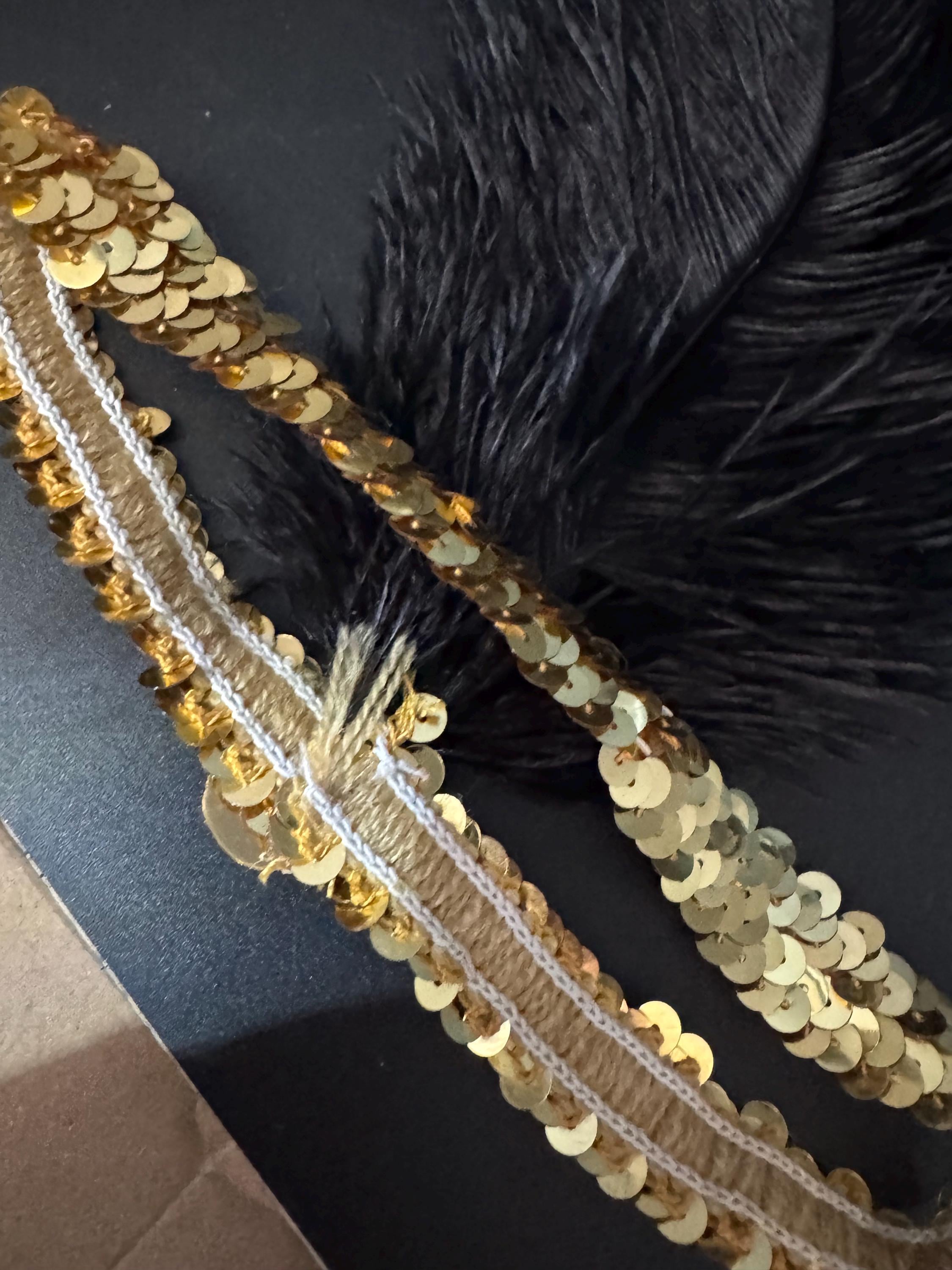 art deco style black feather sequin headpiece , great gatsby party