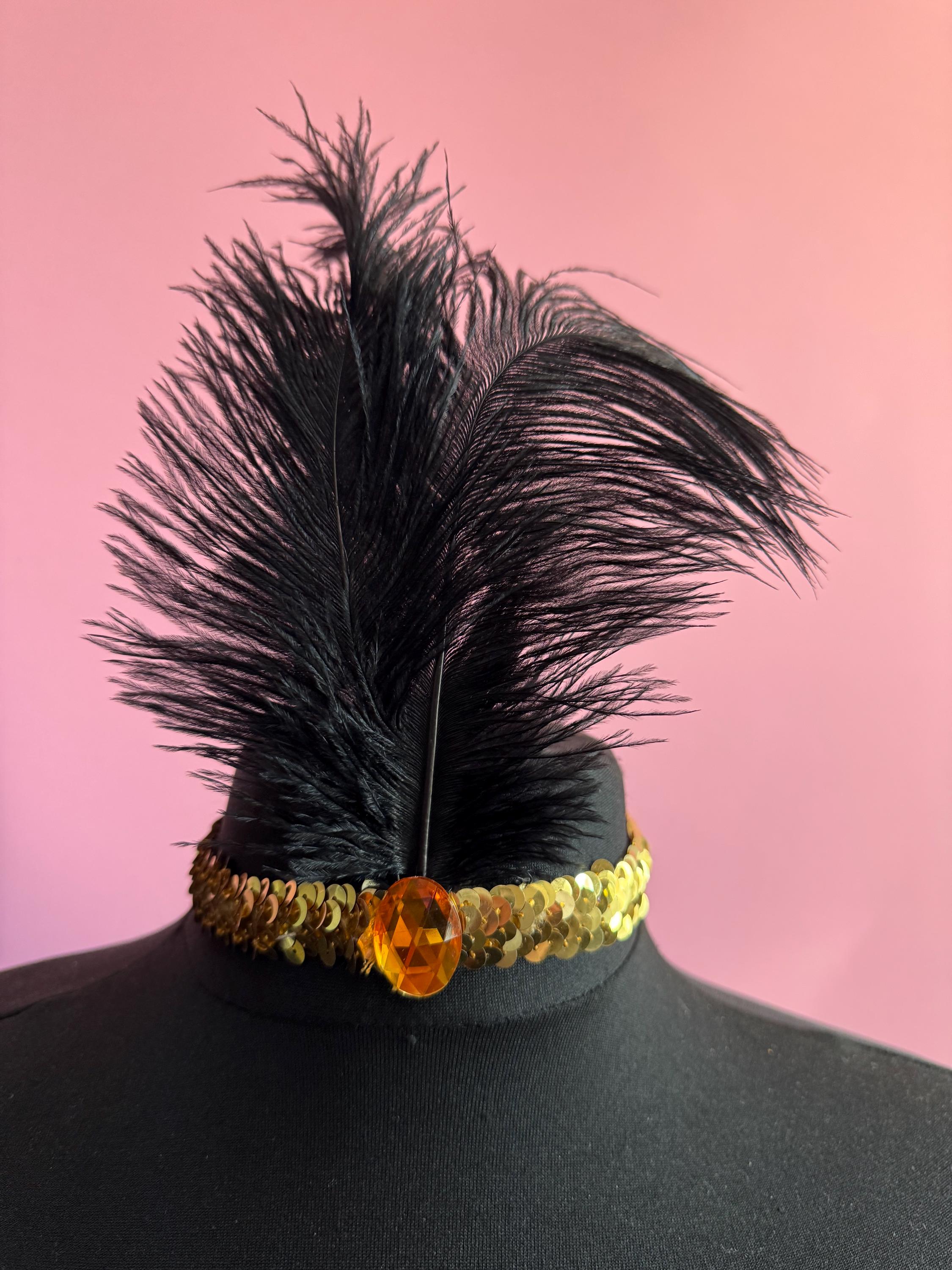 art deco style black feather sequin headpiece , great gatsby party