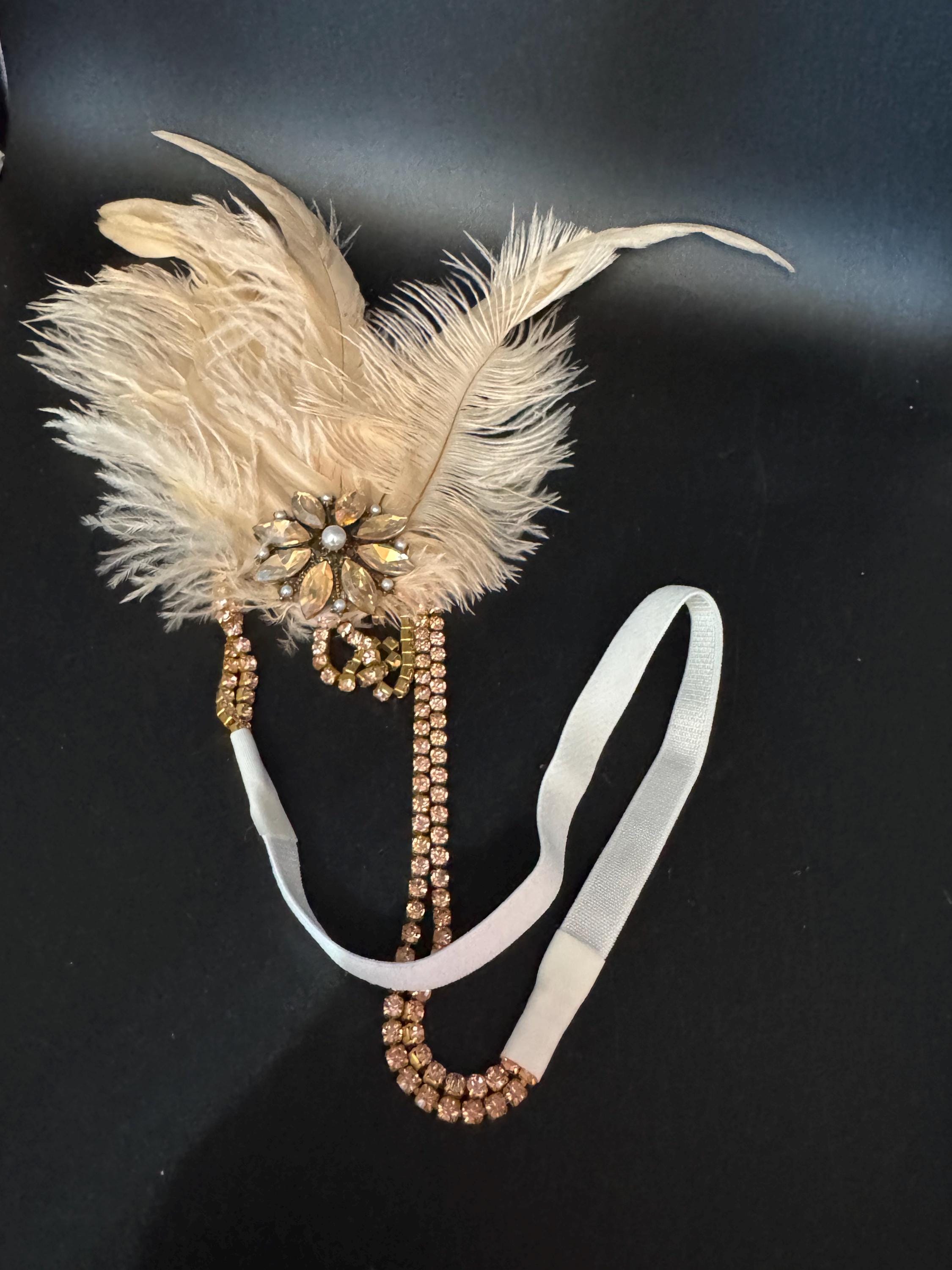 art deco style palest pink feather rhinestone headpiece , great gatsby party