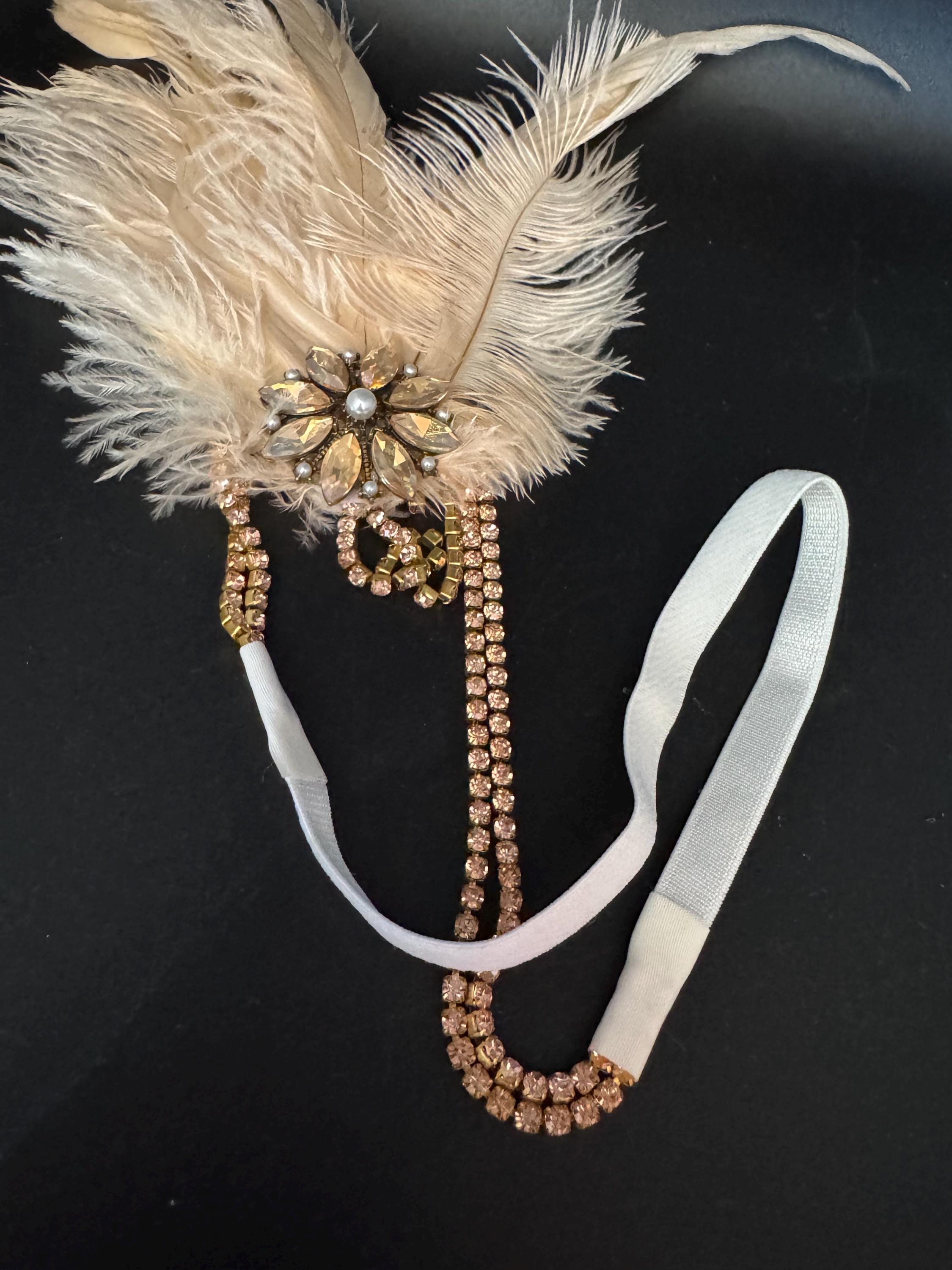 art deco style palest pink feather rhinestone headpiece , great gatsby party