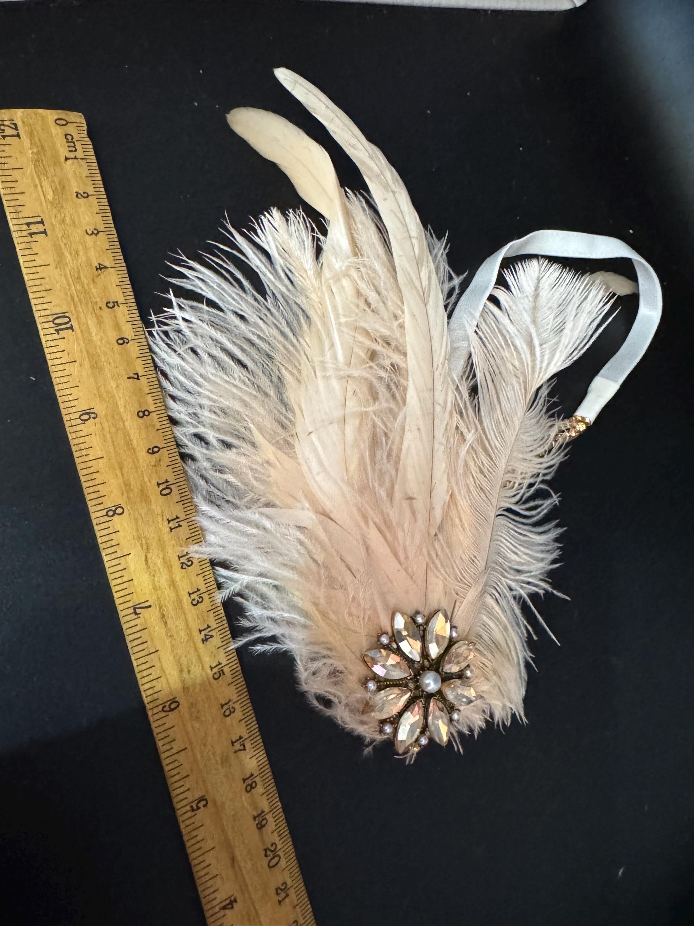 art deco style palest pink feather rhinestone headpiece , great gatsby party