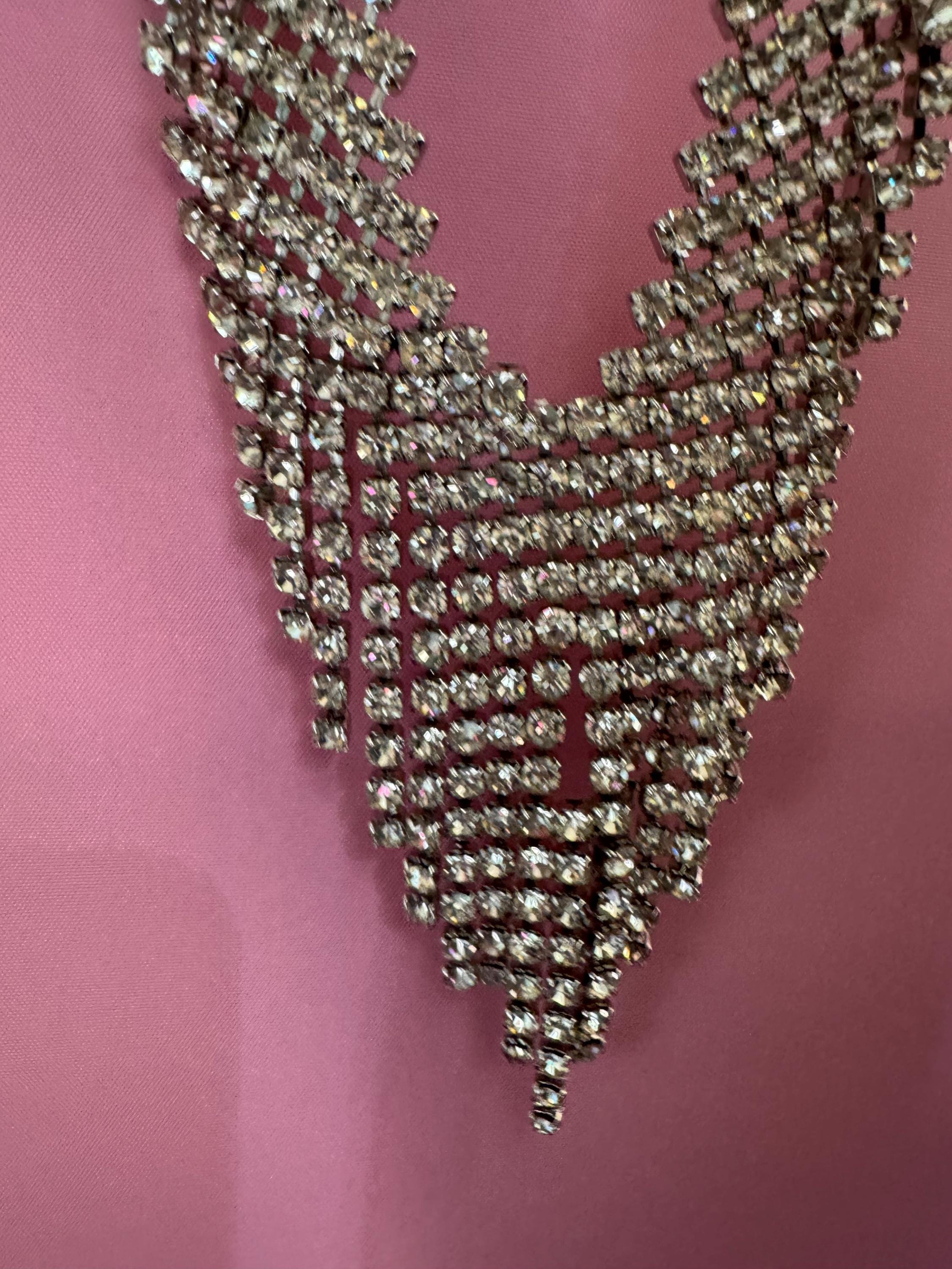 Rhinestone Fringed Bib Choker Necklace, Party Wear (48cm)