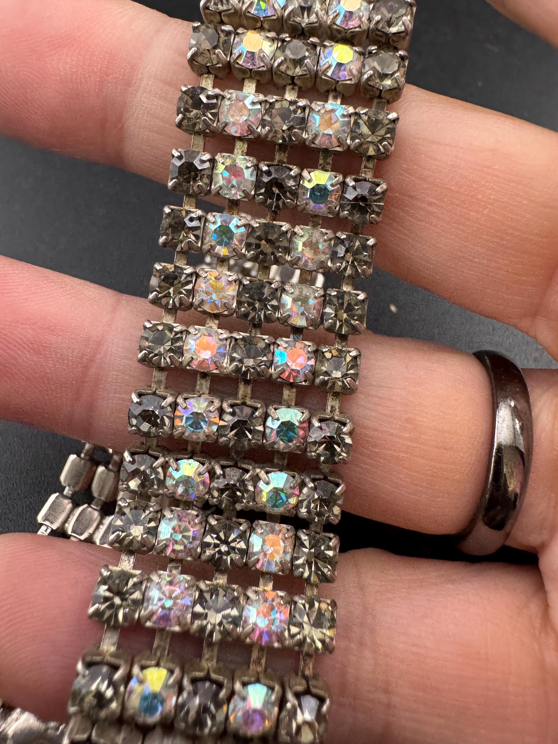 Very petite 36cm Vintage wide grey AB diamanté rhinestone crystal choker necklace