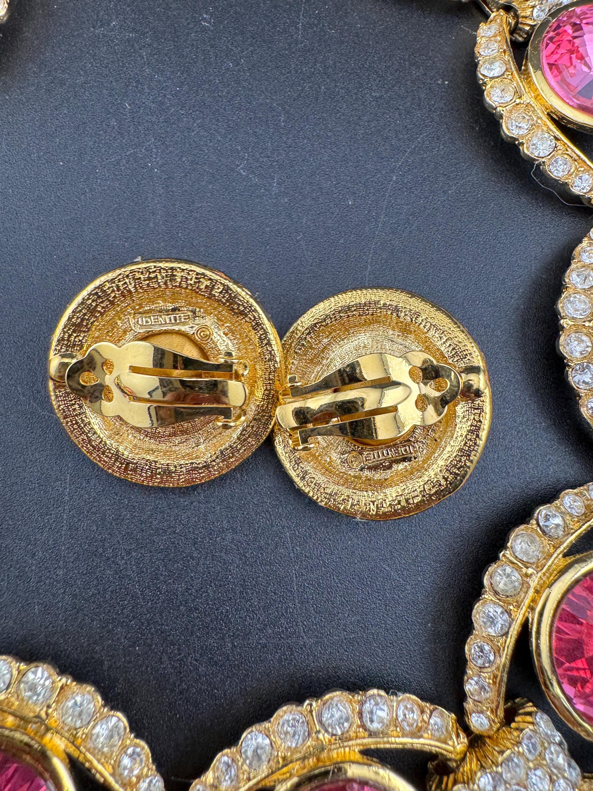 Vintage PINK Swarovski rivoli crystal jewellery set, necklace,bracelet and clip on earrings.