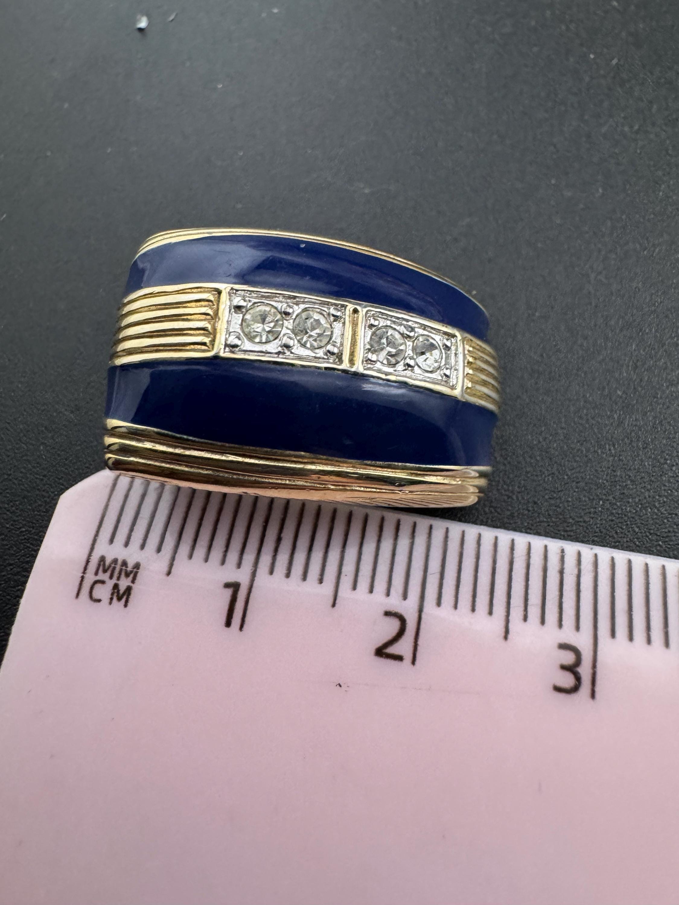 Diamanté navy blue enamel Clip On Earrings, vintage studs